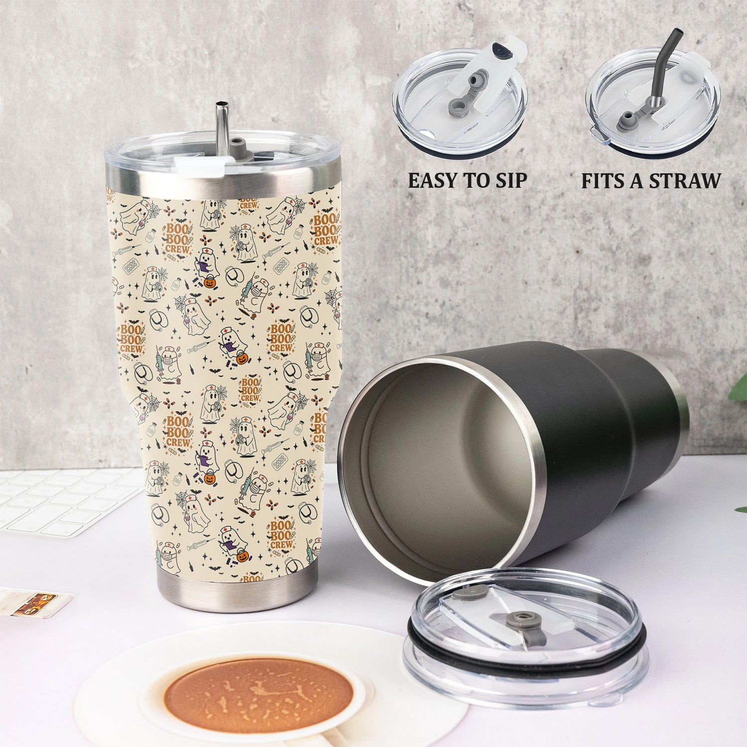 BOO BOO CREW Halloween Nurse Tumbler - Cute Medical Ghost Design Drinkware - Spooky Gift for RN CNA EMT Healthcare Workers