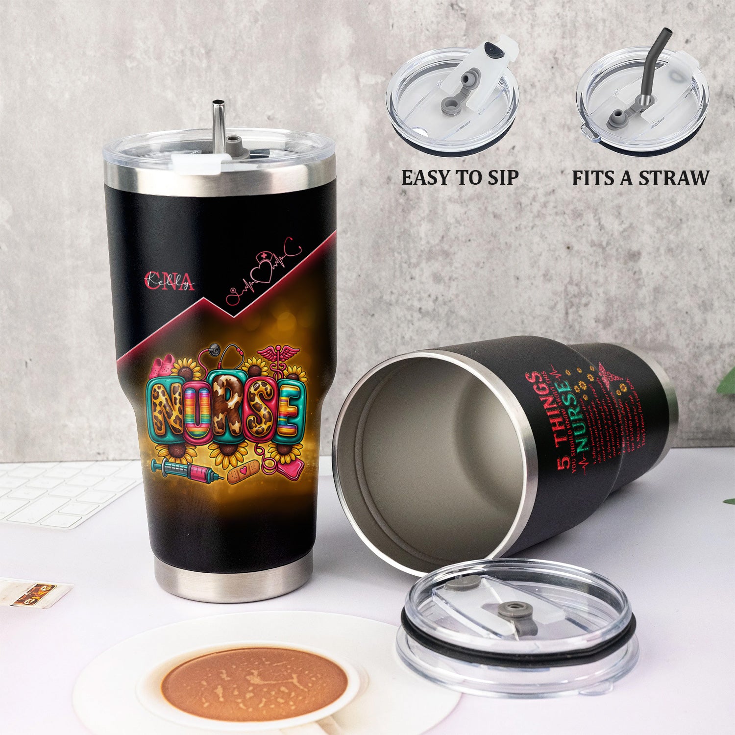 Personalized Nurse Stainless Tumbler - 5 Things About This Nurse Quote - Appreciation Gift for Women Medical Staff Healthcare Worker