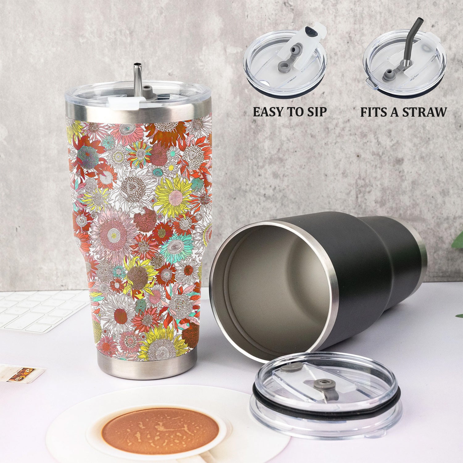 Sunflower Floral Tumbler for Nurses - Bright Medical Pattern RN LPN CNA - Appreciation Gift for Healthcare Workers & Nursing Teams