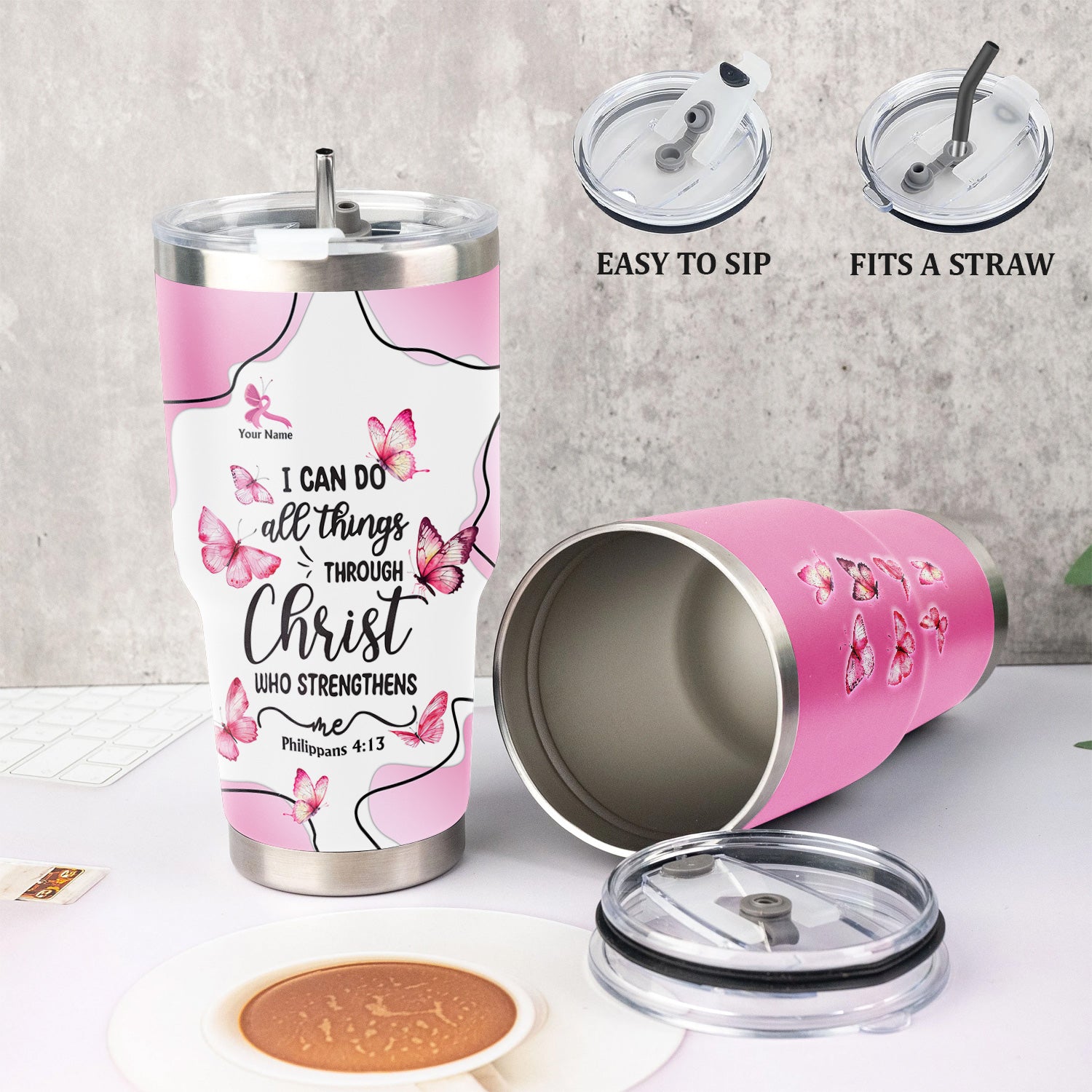 Personalized Christian Nurse Tumbler - Faith Jesus Strength Religious Bible Verse - Gift for RN LPN CNA Healthcare Workers