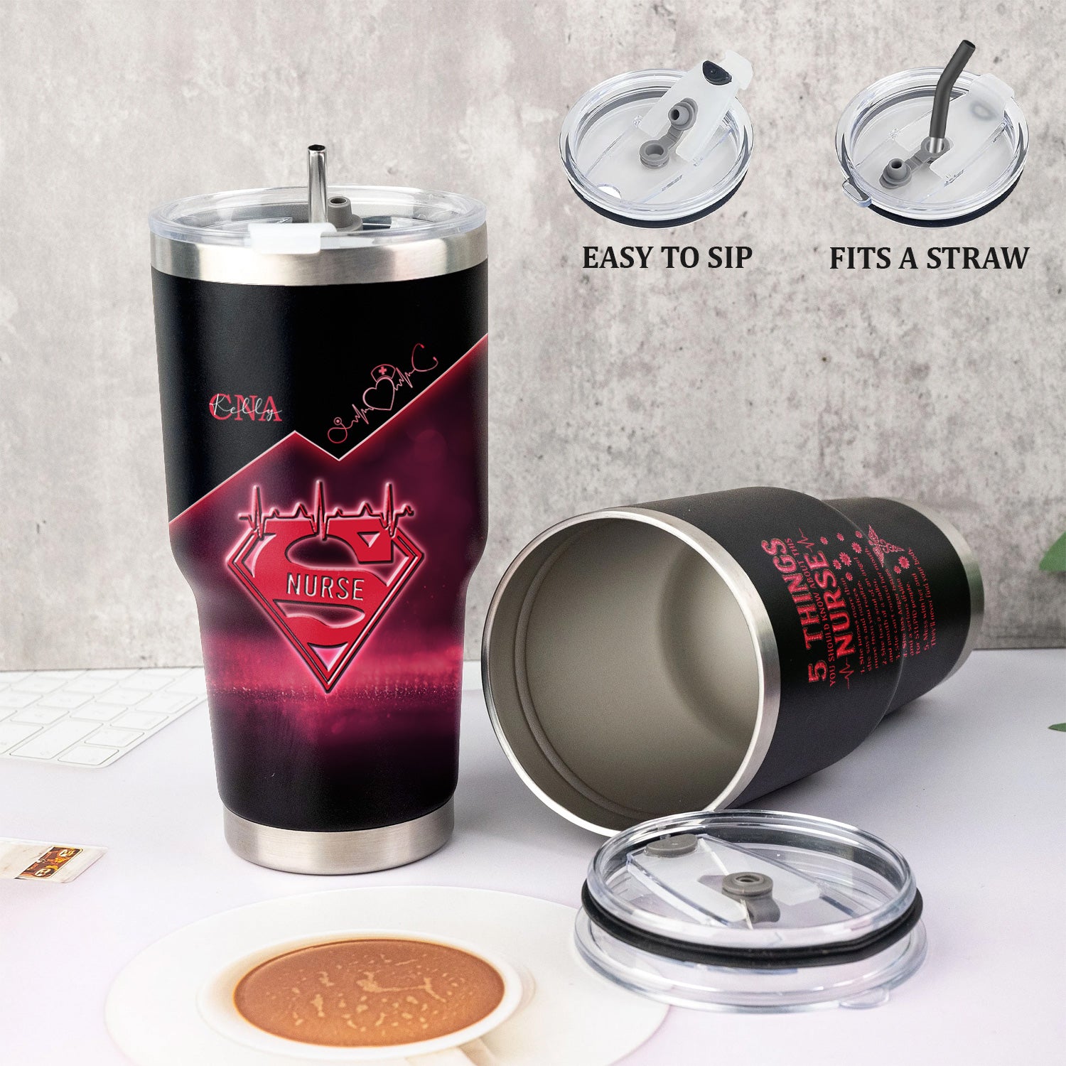 Funny Nurse Tumbler 5 Things You Should Know - Personalized CNA RN LPN Stainless Steel Mug - Gift for Healthcare Worker