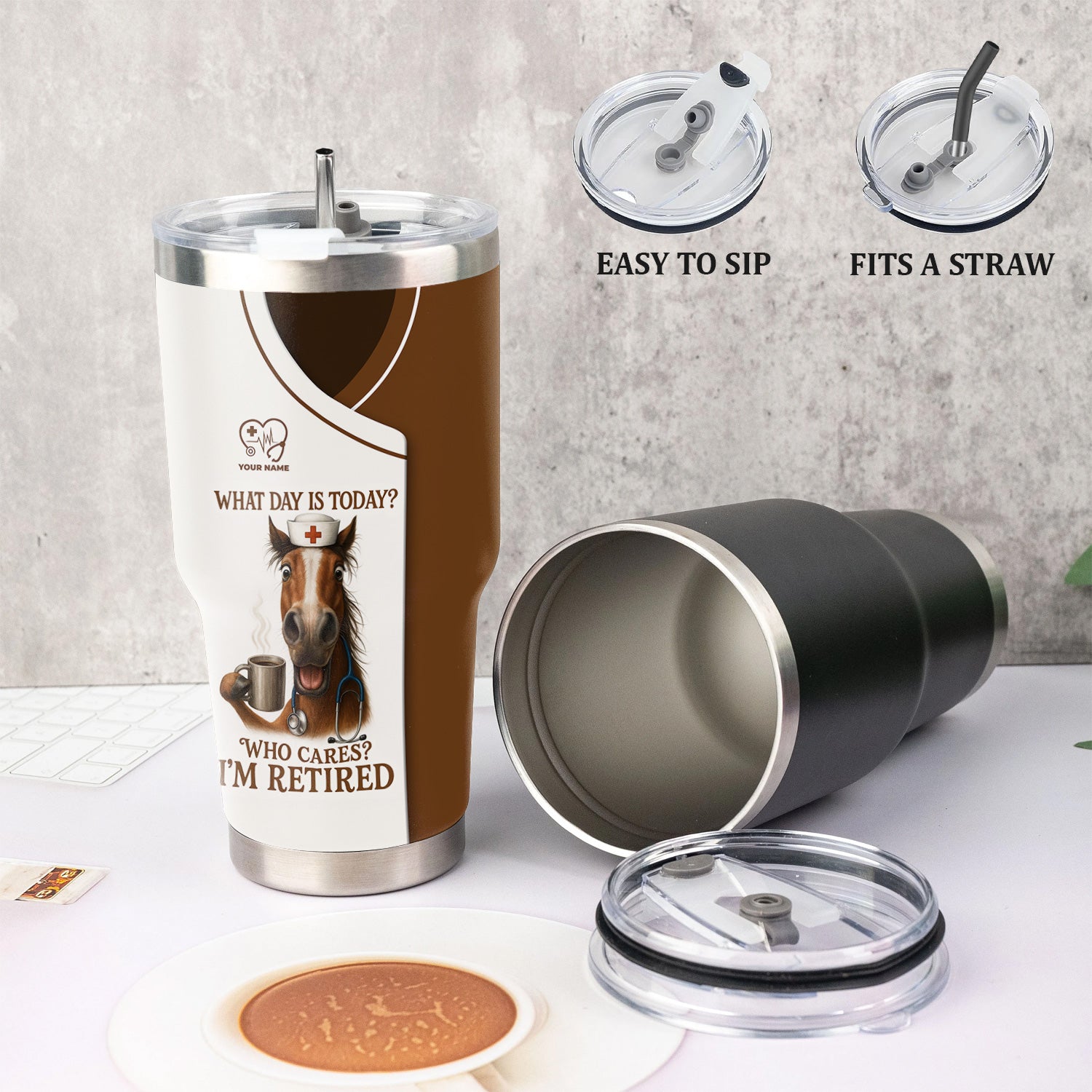 Funny Retired Nurse Tumbler - What Day Is Today Who Cares I'm Retired - Horse Coffee Gift for RN LPN Retirement