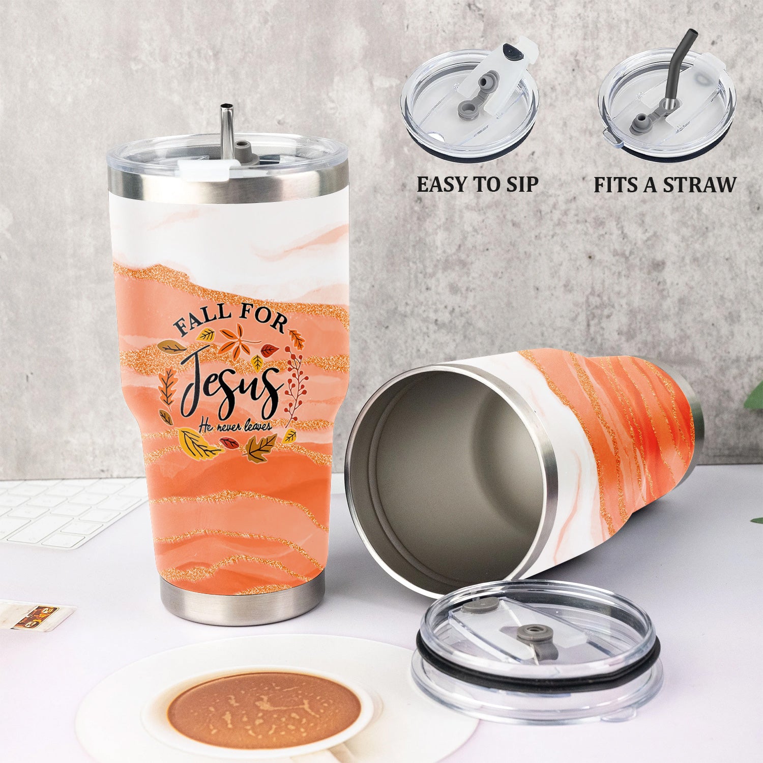 Faith Fall Tumbler for Nurses - Fall for Jesus He Never Leaves - Gift for Women RN LPN CNA