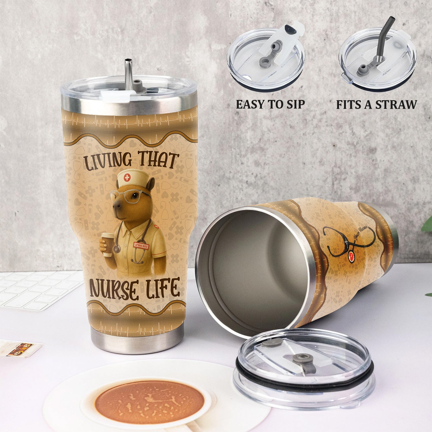 Personalized Nurse Capybara Tumbler - Custom Name & Stethoscope Graphic Design - Gift for RN LPN Healthcare Workers