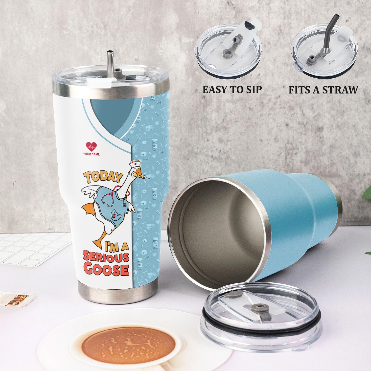 Custom Name Funny Goose Nurse Tumbler - Today I'm a Serious Goose Quote - Personalized Gift for RN, CNA, LPN