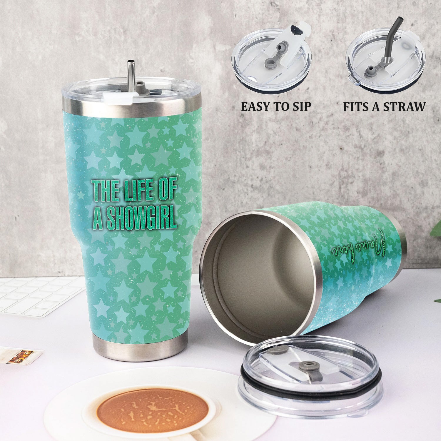 Personalized Women's Showgirl Tumbler - Funny Quote & Glitter Star Graphic Design - Gift for RN LPN CNA