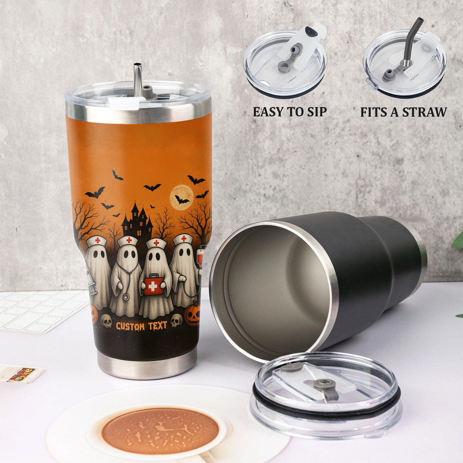 Funny Boo Boo Crew Nurse Tumbler - Halloween Ghost & Medical Design - Customizable Text Gift for RN CNA LPN Healthcare Professionals