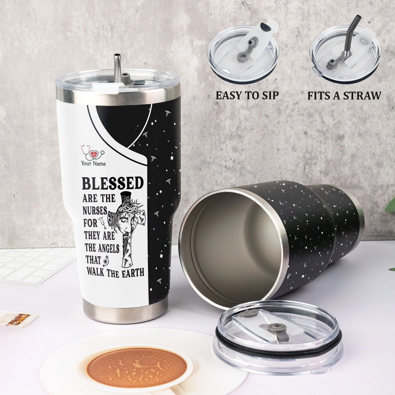 Custom Faith Nurse Tumbler - Blessed Are The Nurses Angel - Gift for Women RN LPN & Healthcare Workers