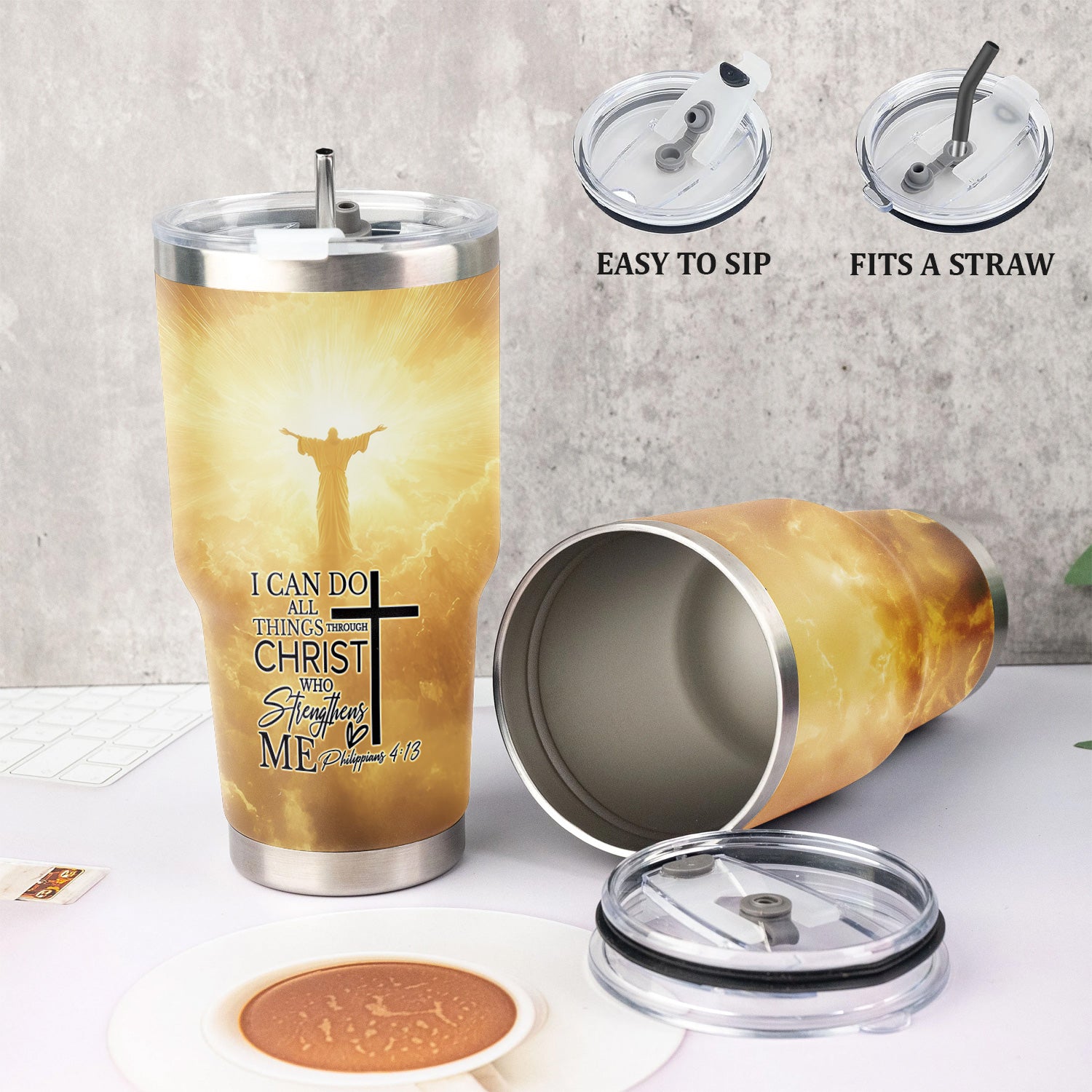Personalized Nursing Faith Tumbler - Bible Verse All Things Through Christ - RN LPN CNA ER Gift