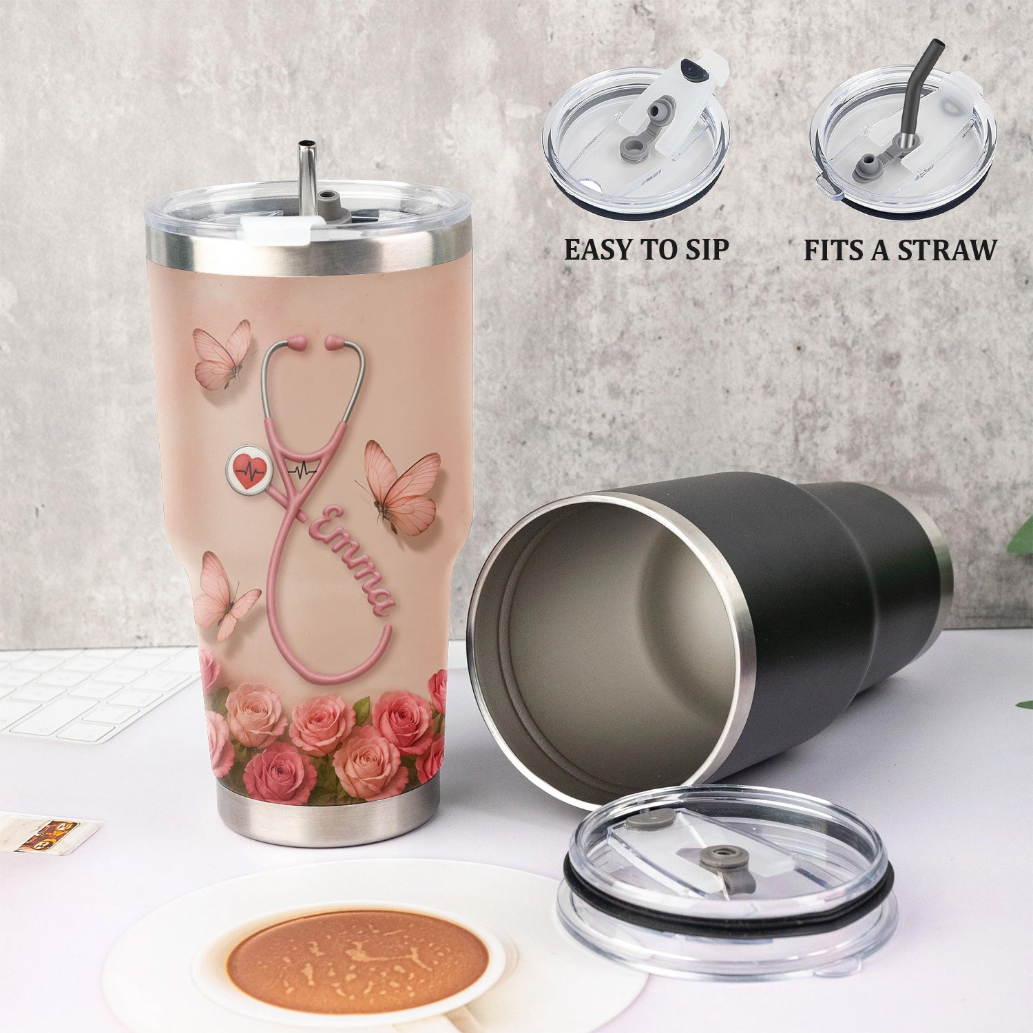 Nutrition Facts Nurse Tumbler - Personalized 20oz Stainless Steel Cup - Funny Nurse Gift for Women