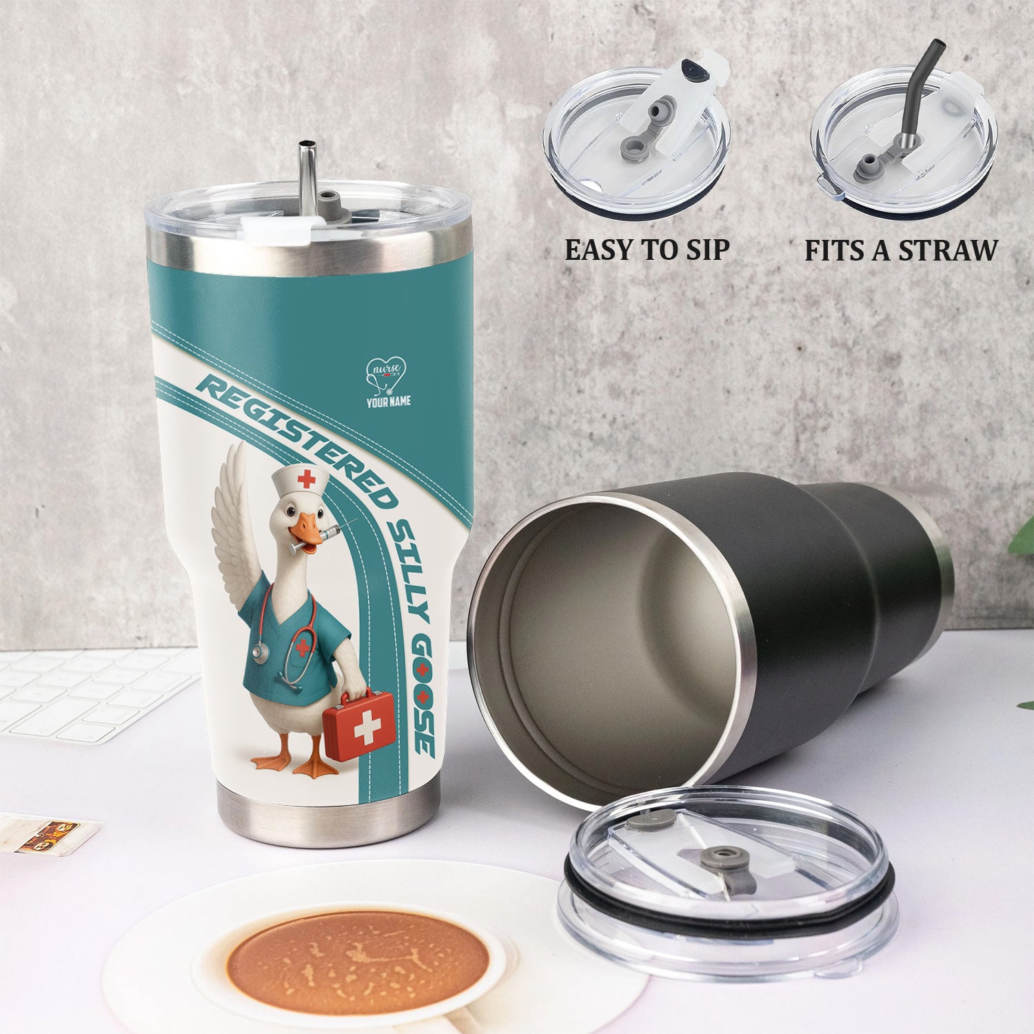 Personalized Registered Nurse Tumbler - Silly Goose Design for Nurse Gifts - Customizable Travel Mug for LPNs & Healthcare Workers