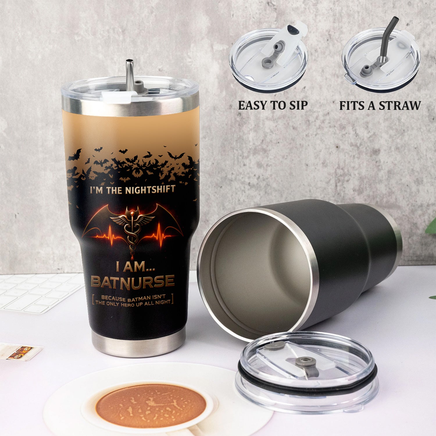 Funny Batnurse Tumbler for Nightshift Nurses - Personalized 20oz Stainless Steel Cup - Superhero Medical Gift for RN LPN CNA
