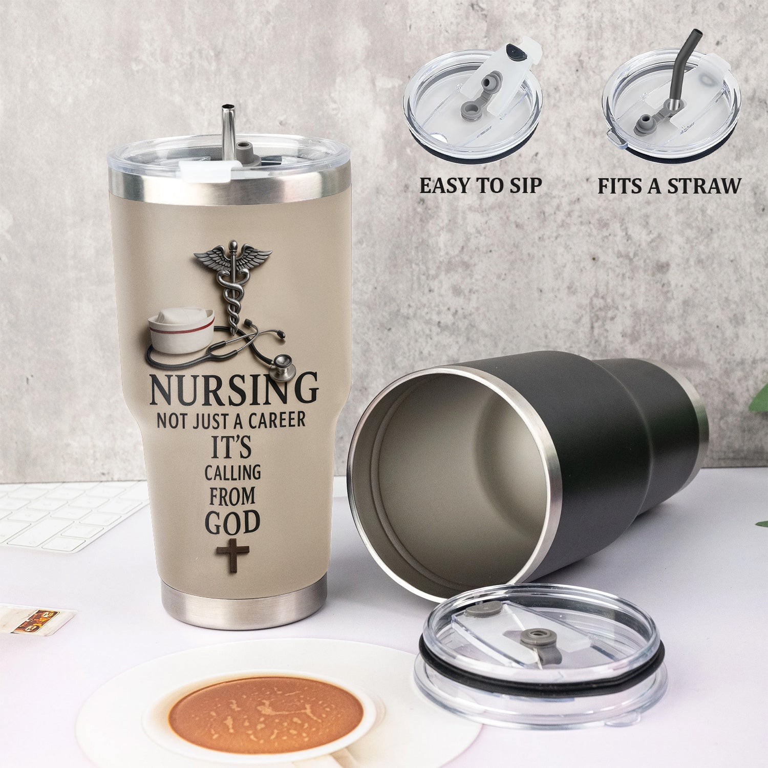 Christian Nurse Tumbler - Faith-Based Gift for RN CNA LPN - Nursing Is a Calling from God