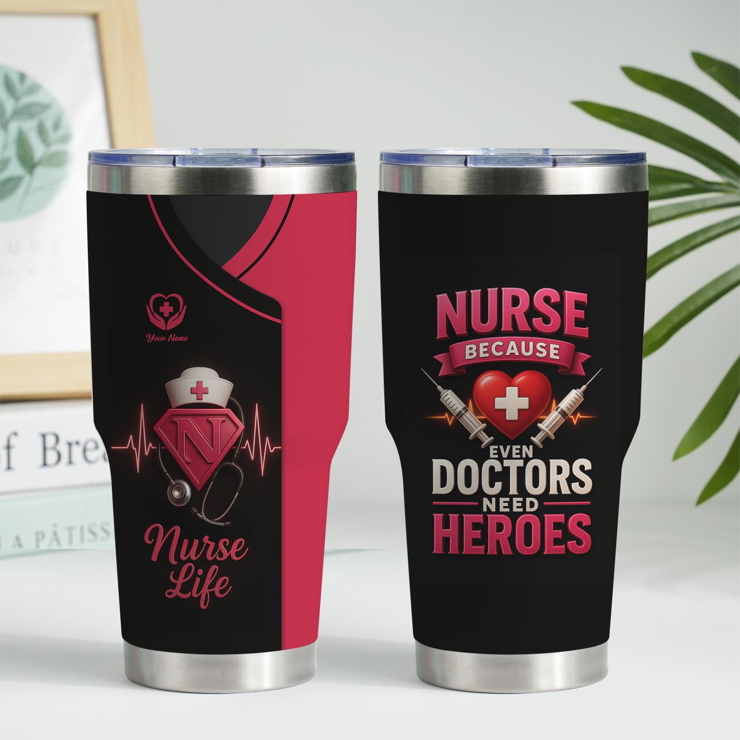 Nurse Superhero Tumbler - Personalized Nurse Life Gift with Stethoscope & Heartbeat Design - Custom Stainless Travel Cup for RN, LPN, CNALPN, CNA