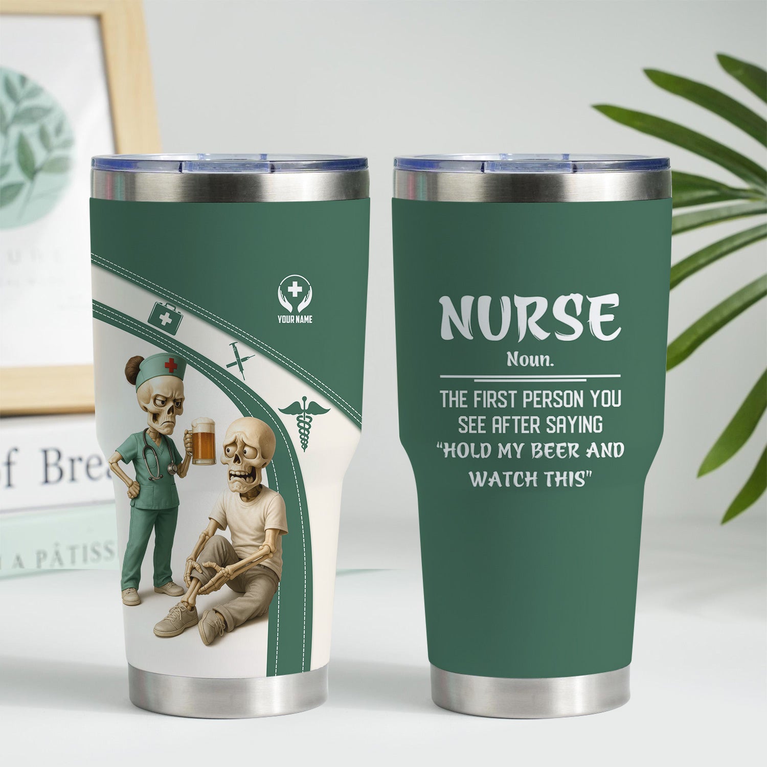 Funny Nurse Coffee Tumbler for Women - Skeleton Beer Joke Cup for RN CNA LPN - Personalized Gift for Medical Professionals