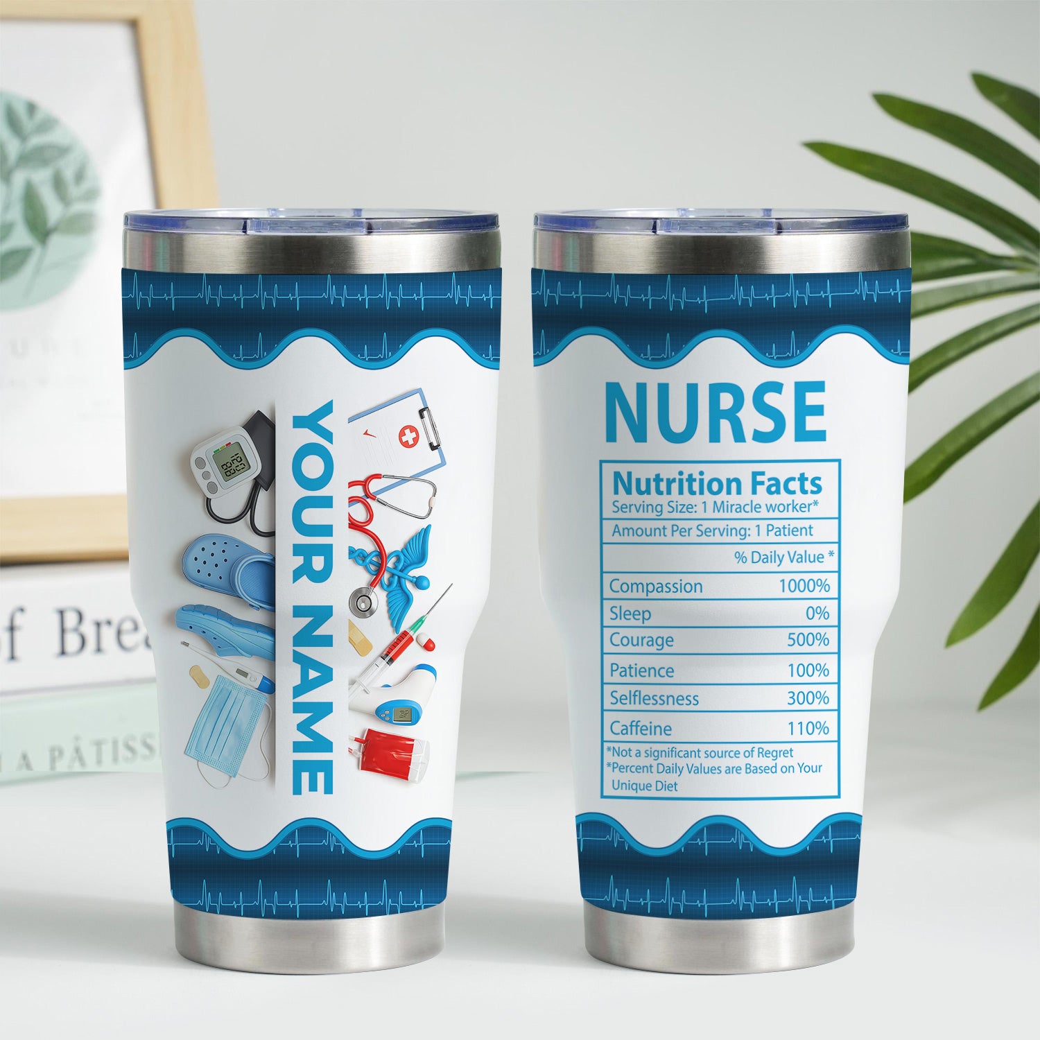 Personalized Nurse Nutrition Facts Tumbler - Custom Name RN CNA LPN Cup - Funny Medical Gift for Women in Healthcare Who Work Miracles and Deserve Appreciation