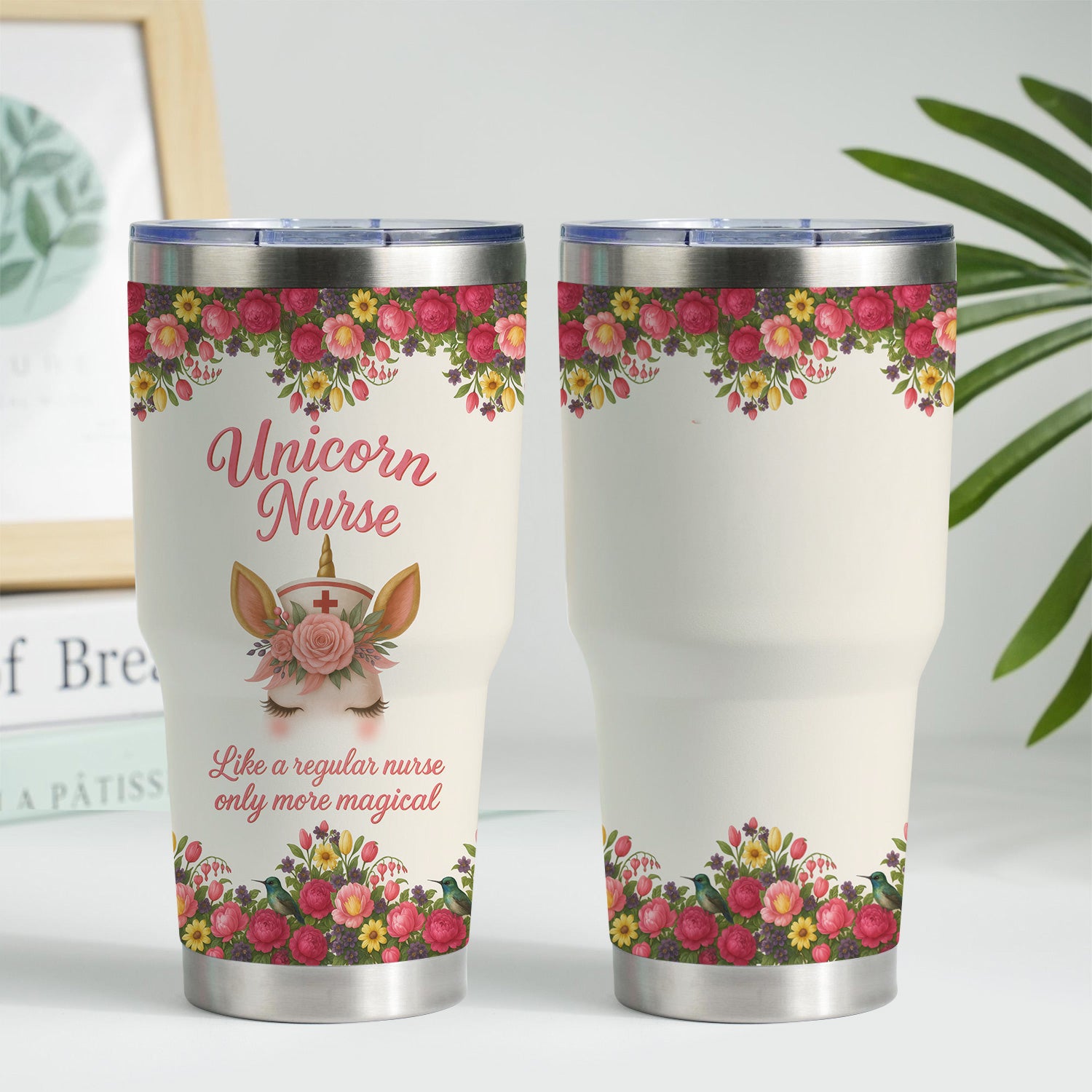 Thoughtful Nurse Gift for Healthcare Heroes - Personalized Magical Unicorn Nurse Floral Tumbler - Ideal for RN LPN CNA Nursing Teams