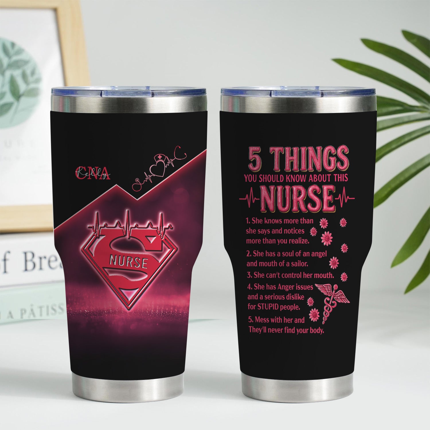 Funny Nurse Tumbler 5 Things You Should Know - Personalized CNA RN LPN Stainless Steel Mug - Gift for Healthcare Worker
