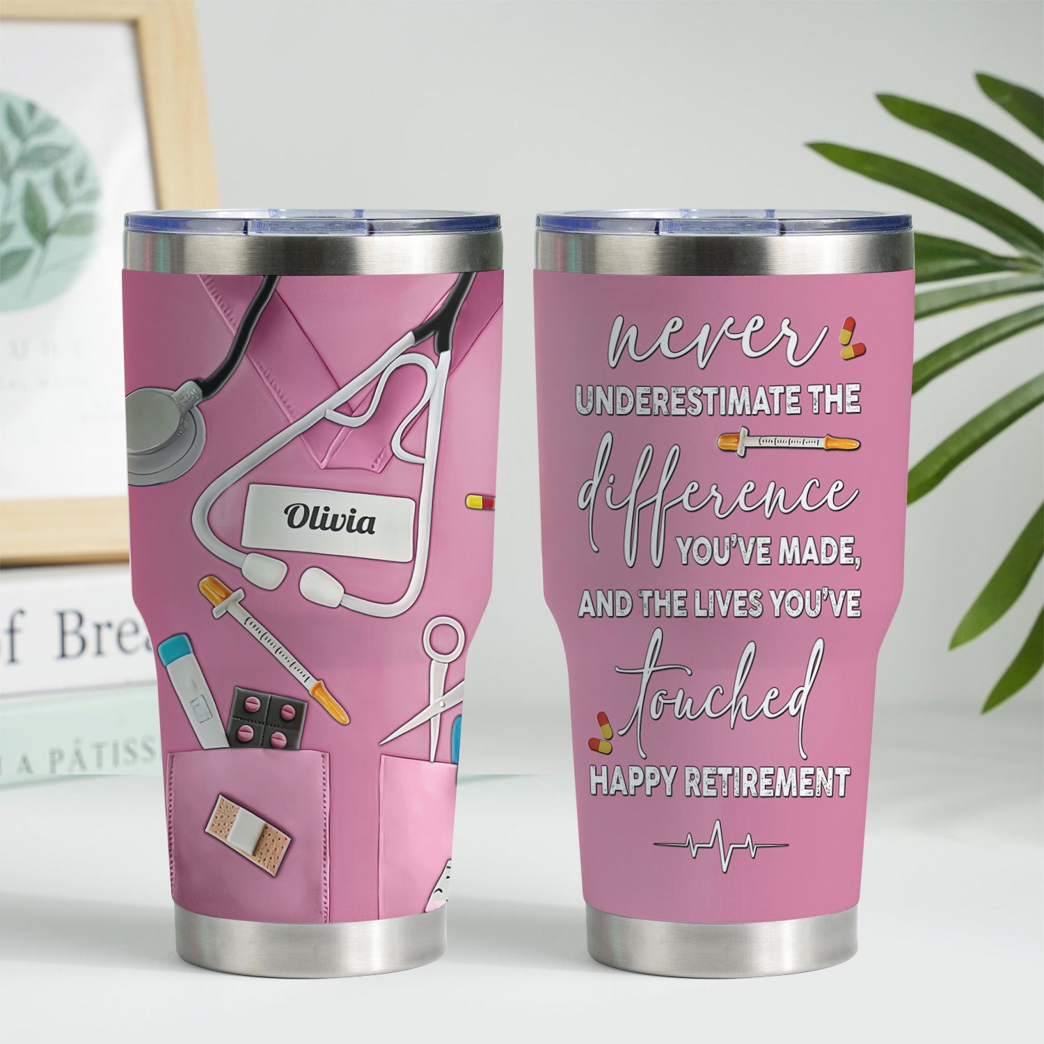 Personalized Retired Nurse Tumbler - Happy Retirement Quote Multiple Color Options Available - Custom Name Gift for RN LPN CNA