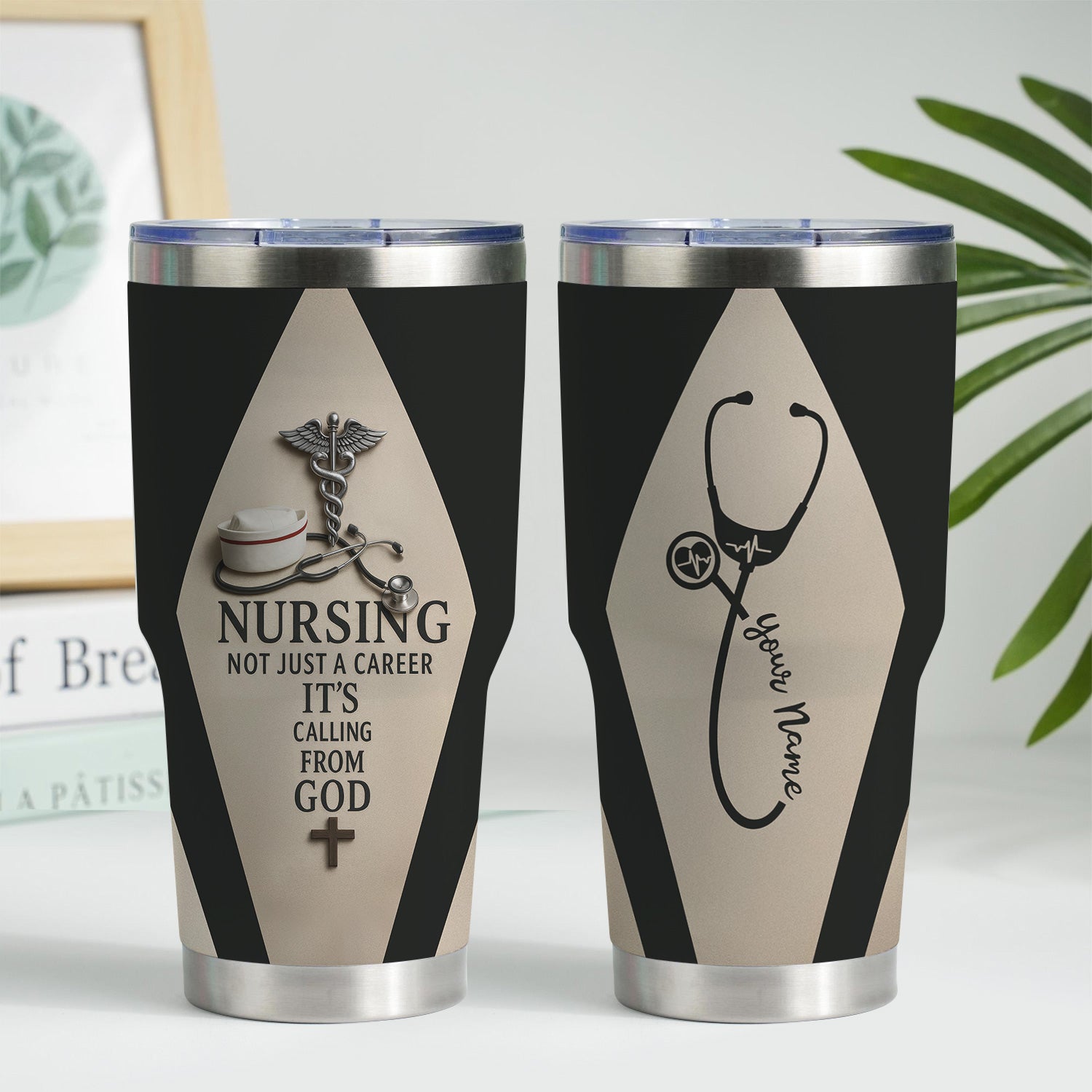 Personalized Nurse Tumbler - Stethoscope & Cross Design - Inspirational Gift for RN CNA LPN Healthcare Workers