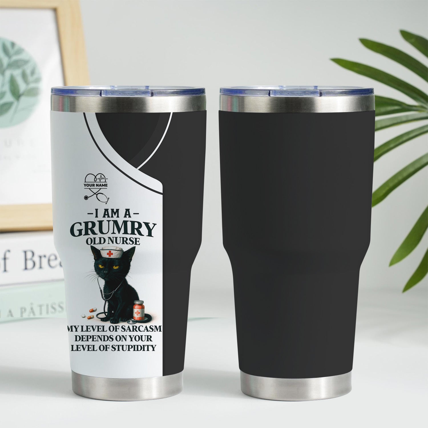Funny Nurse Tumbler for Grumpy RN - Sarcastic Black Cat Quote Design - Hilarious Gift for CNA LPN Female Healthcare Workers
