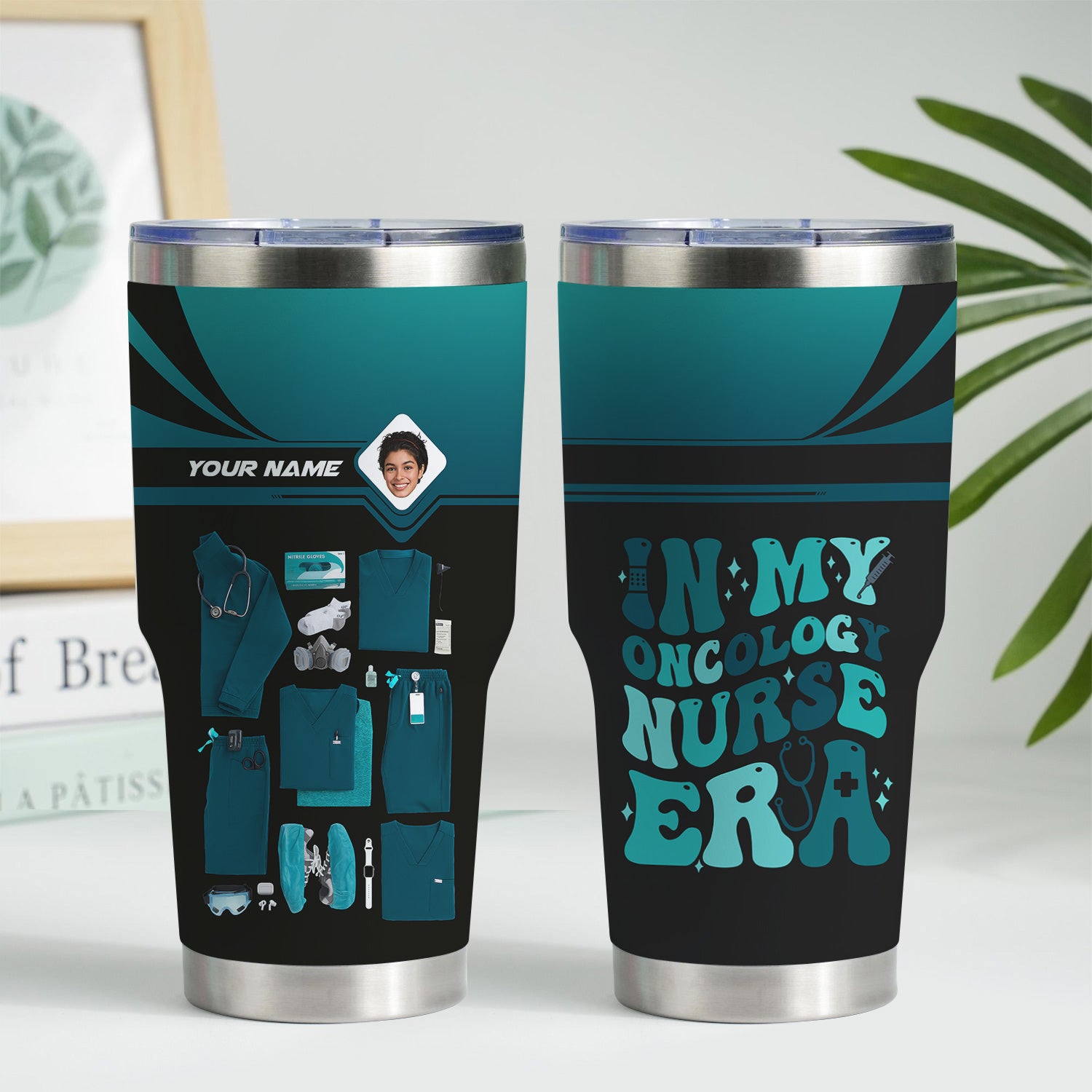 Personalized Nurse Tumbler with Scrubs & Tools - Custom Photo & Name - Gift for Healthcare Workers, RN, LPN - Multiple Scrub Colors Available