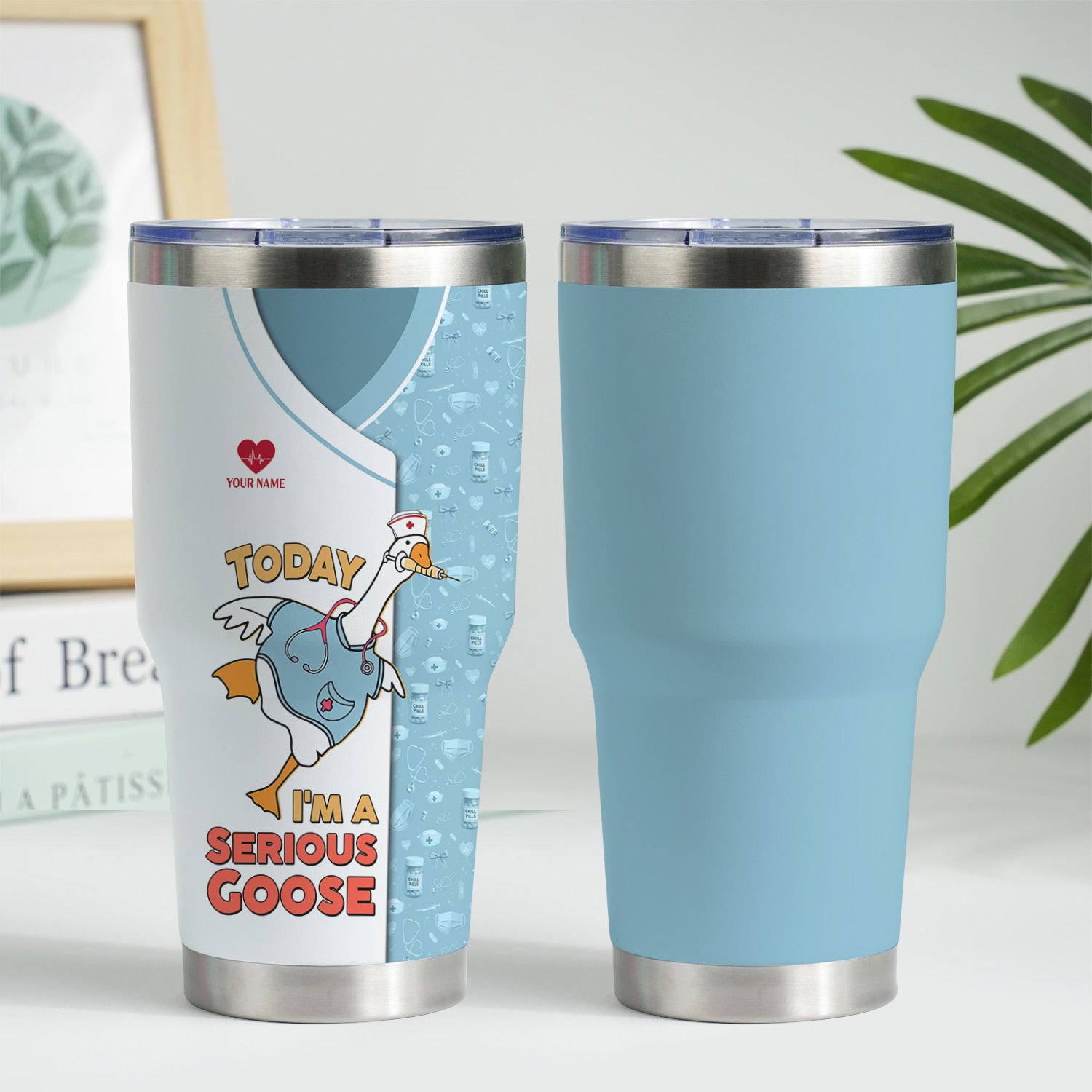 Custom Name Funny Goose Nurse Tumbler - Today I'm a Serious Goose Quote - Personalized Gift for RN, CNA, LPN