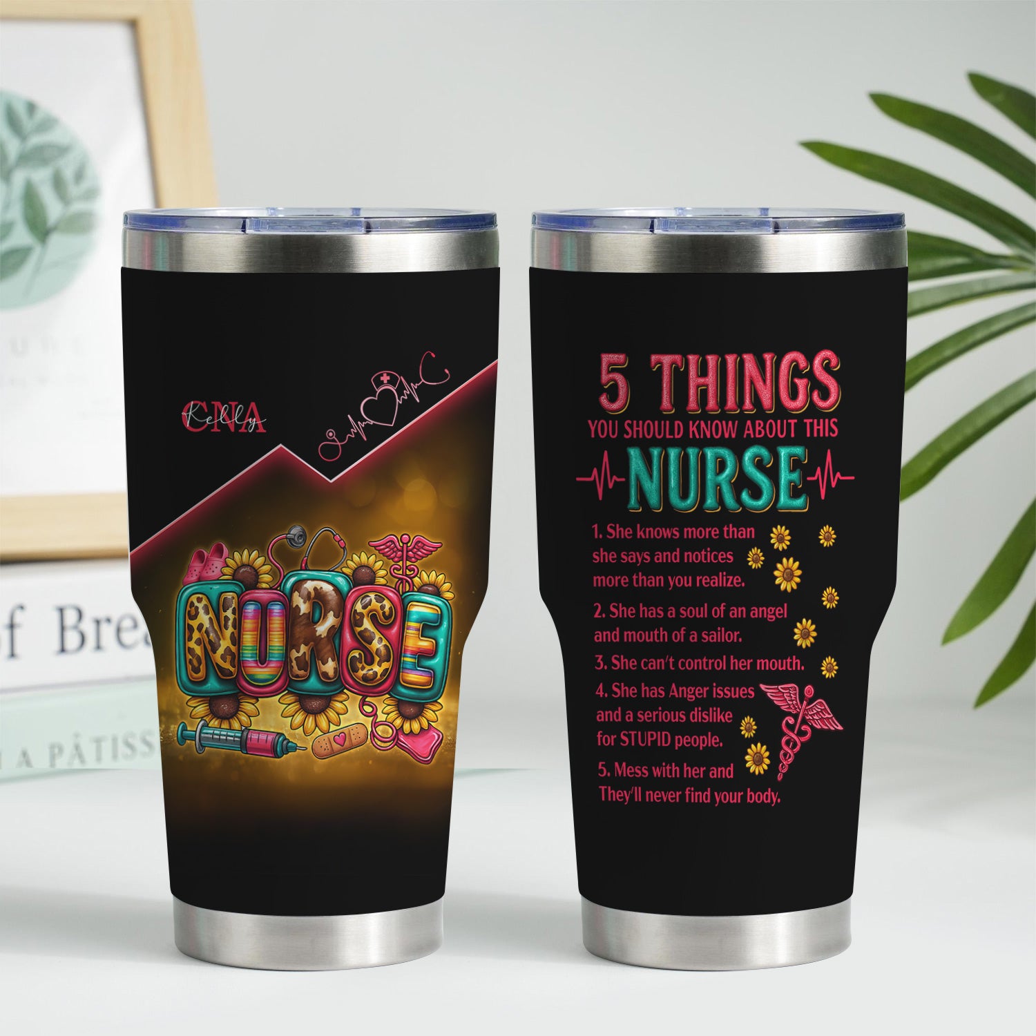Personalized Nurse Stainless Tumbler - 5 Things About This Nurse Quote - Appreciation Gift for Women Medical Staff Healthcare Worker