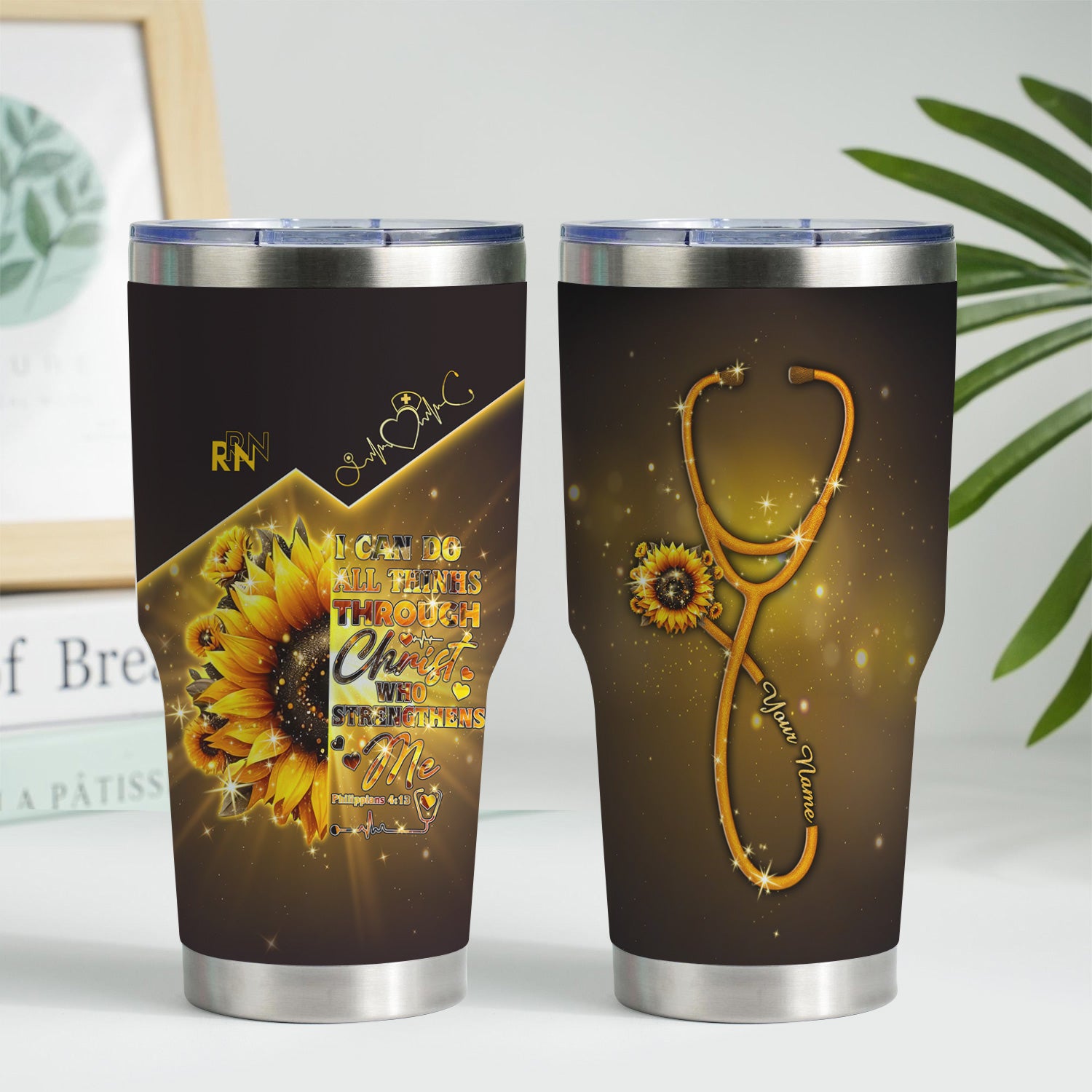 Personalized Faith Nurse Tumbler - I Can Do All Things Through Christ Graphic - Christian Nurses RN LPN CNA Gift