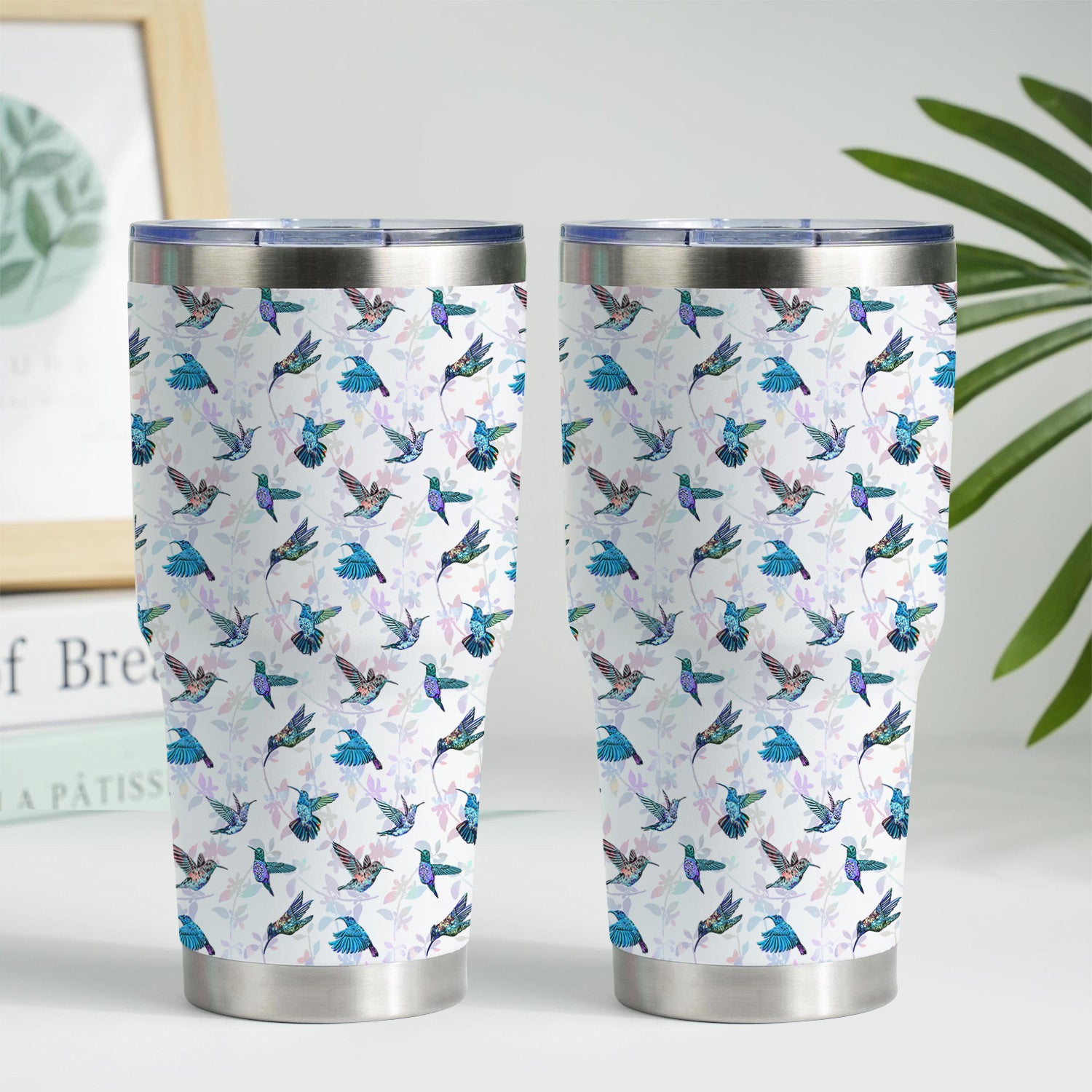 Personalized Hummingbird Floral Tumbler -  All-Over Print Bird & Botanical Graphic - Gift for RN LPN CNA
