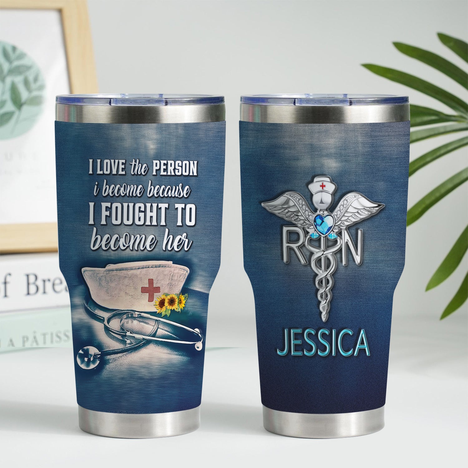 Personalized RN Nurse Tumbler - I Fought To Become Her Quote - Gift for RN CNA LPN Nursing Appreciation