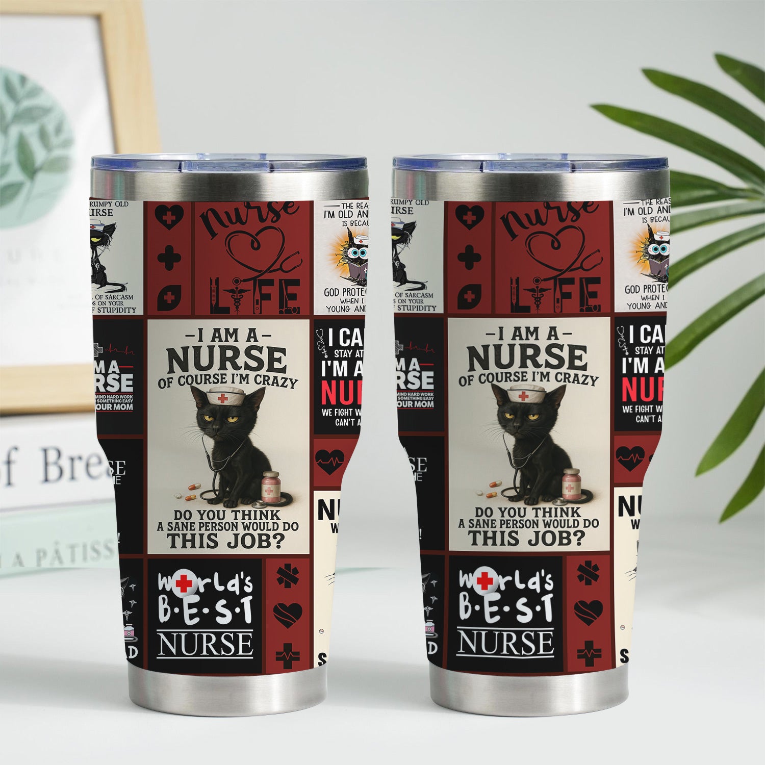 Custom Nurse Tumbler - World's Best Nurse & Funny Cat Design - Personalized Gift for Healthcare Workers, RN, LPN