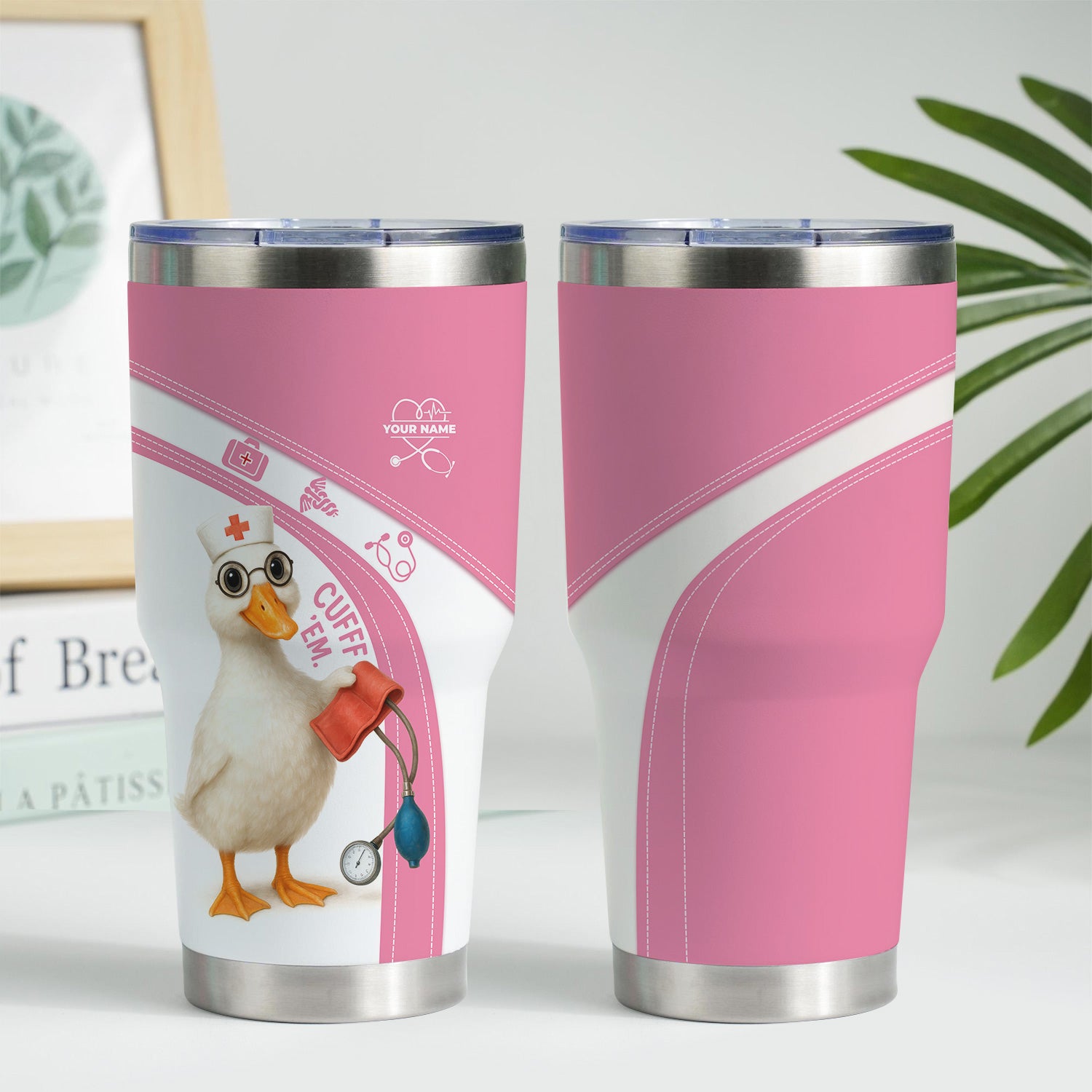 Funny Nurse Duck Tumbler for RN LPN CNA - Custom Name Cute Medical Duck Cartoon Design - Healthcare Workers Gift for Nursing Teams