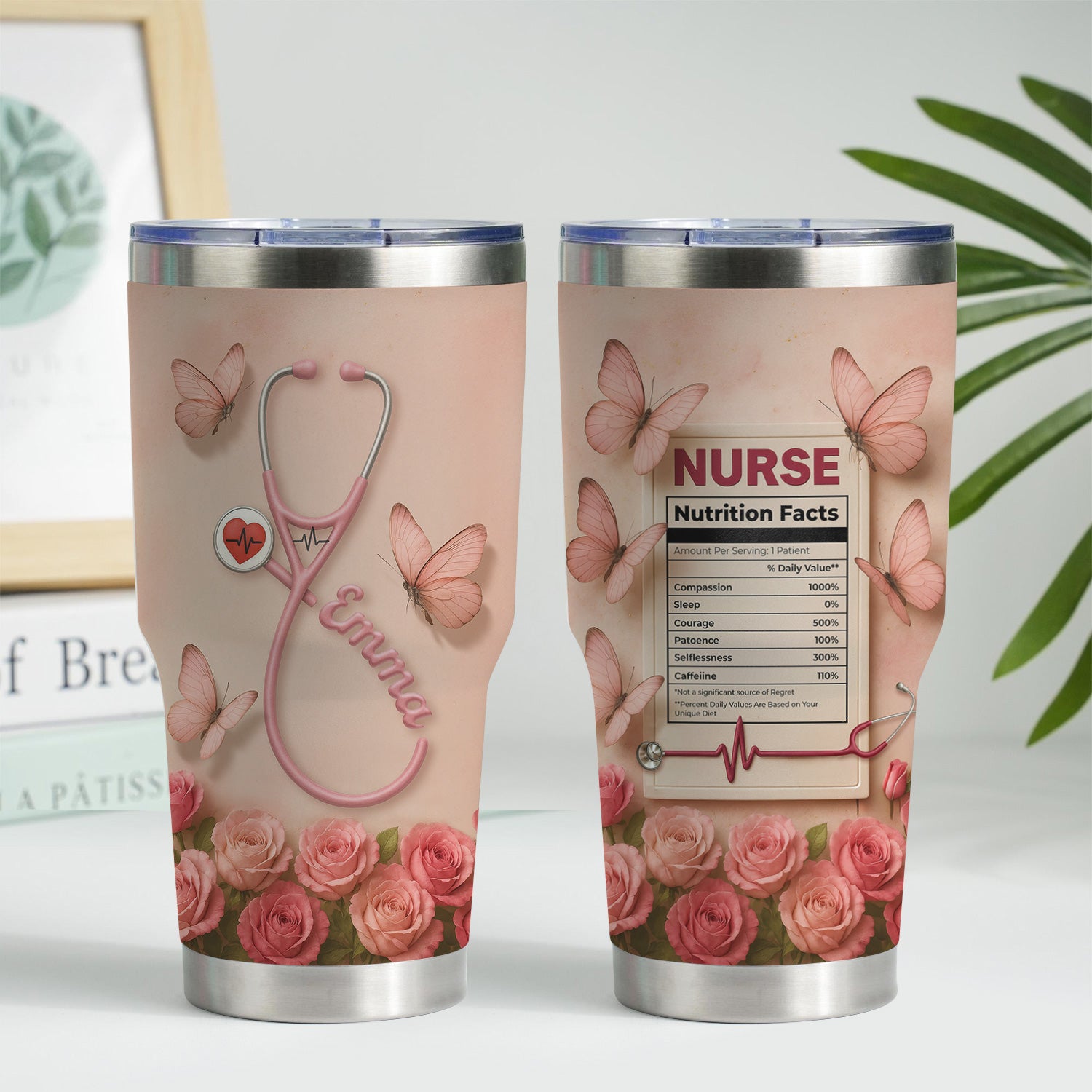 Nutrition Facts Nurse Tumbler - Personalized 20oz Stainless Steel Cup - Funny Nurse Gift for Women