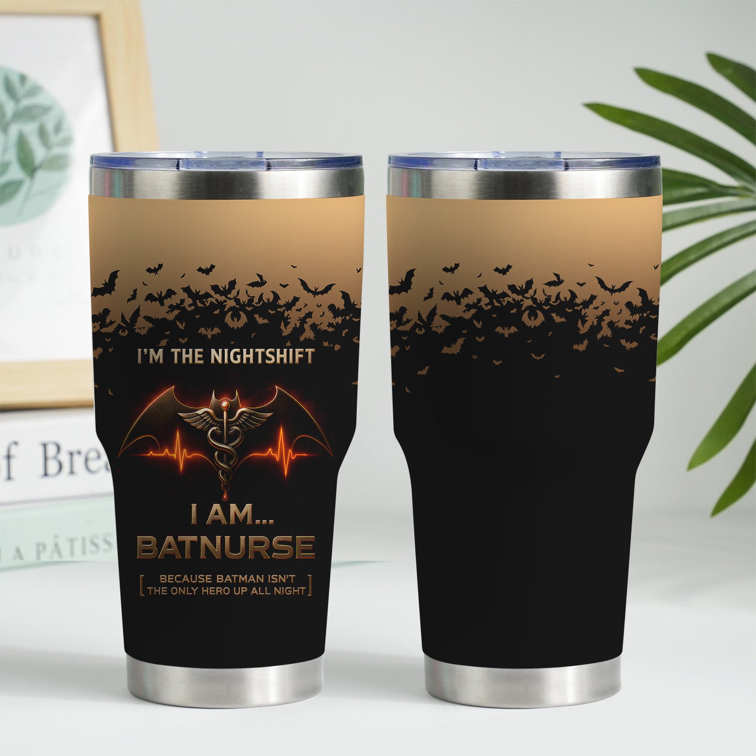 Funny Batnurse Tumbler for Nightshift Nurses - Personalized 20oz Stainless Steel Cup - Superhero Medical Gift for RN LPN CNA