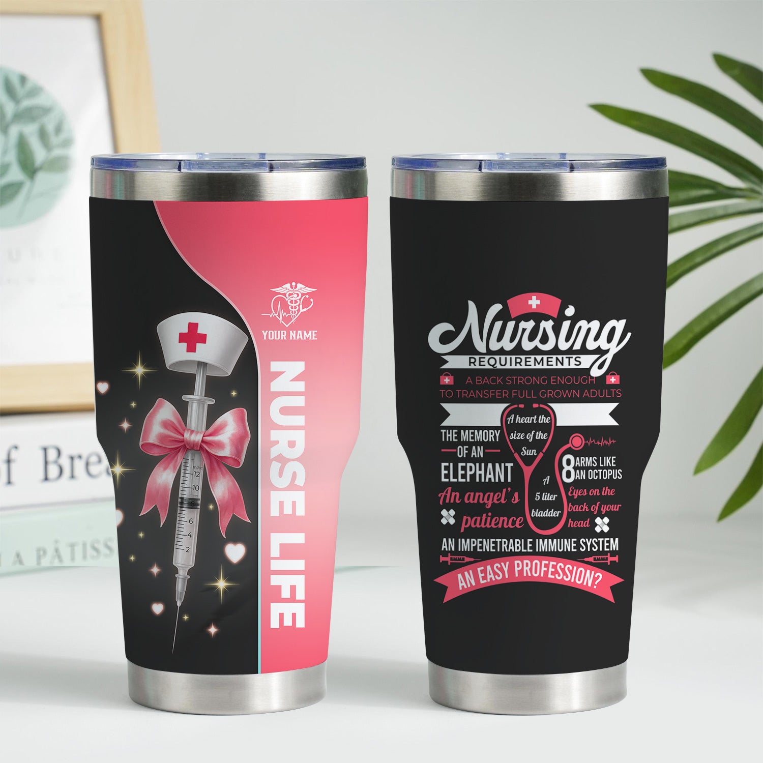 Personalized Nurse Tumbler with Name - Pink Syringe Bow Design for Women RN CNA LPN - Cute Medical Appreciation Cup for Nurse Graduation or Birthday Gift
