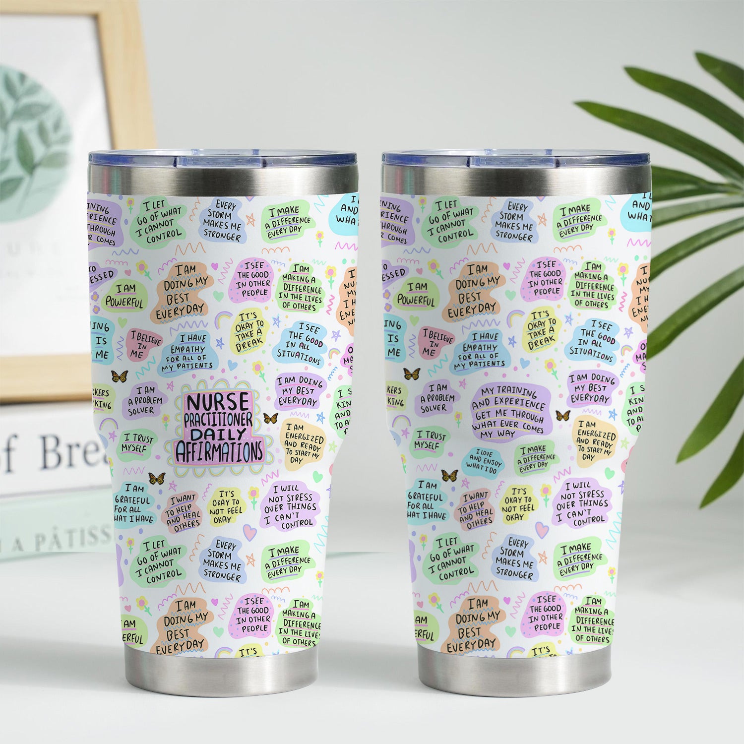 Personalized Nurse Affirmation Tumbler - Colorful Motivational Quotes Design - Thoughtful Gift for RN LPN CNA Women
