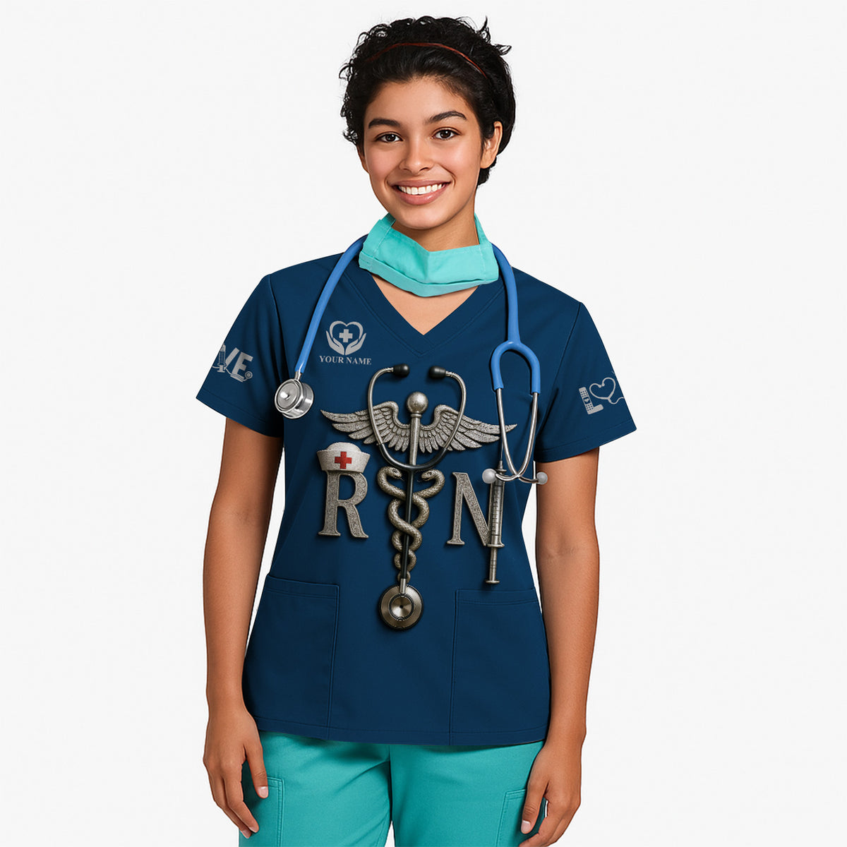Personalized RN Nurse Shirt - Caduceus & Syringe Graphic - Custom Gift with Multiple Color Options for CNA LPN Medical Staff