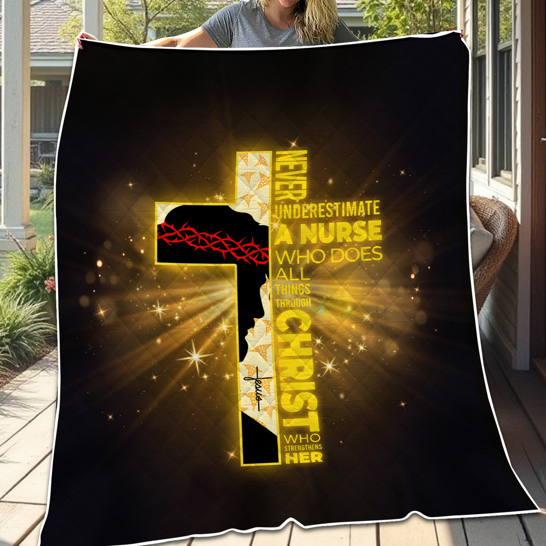 Christian Nurse Faith Blanket - Never Underestimate a Nurse Quote - Gift for Women RN LPN & Healthcare Workers