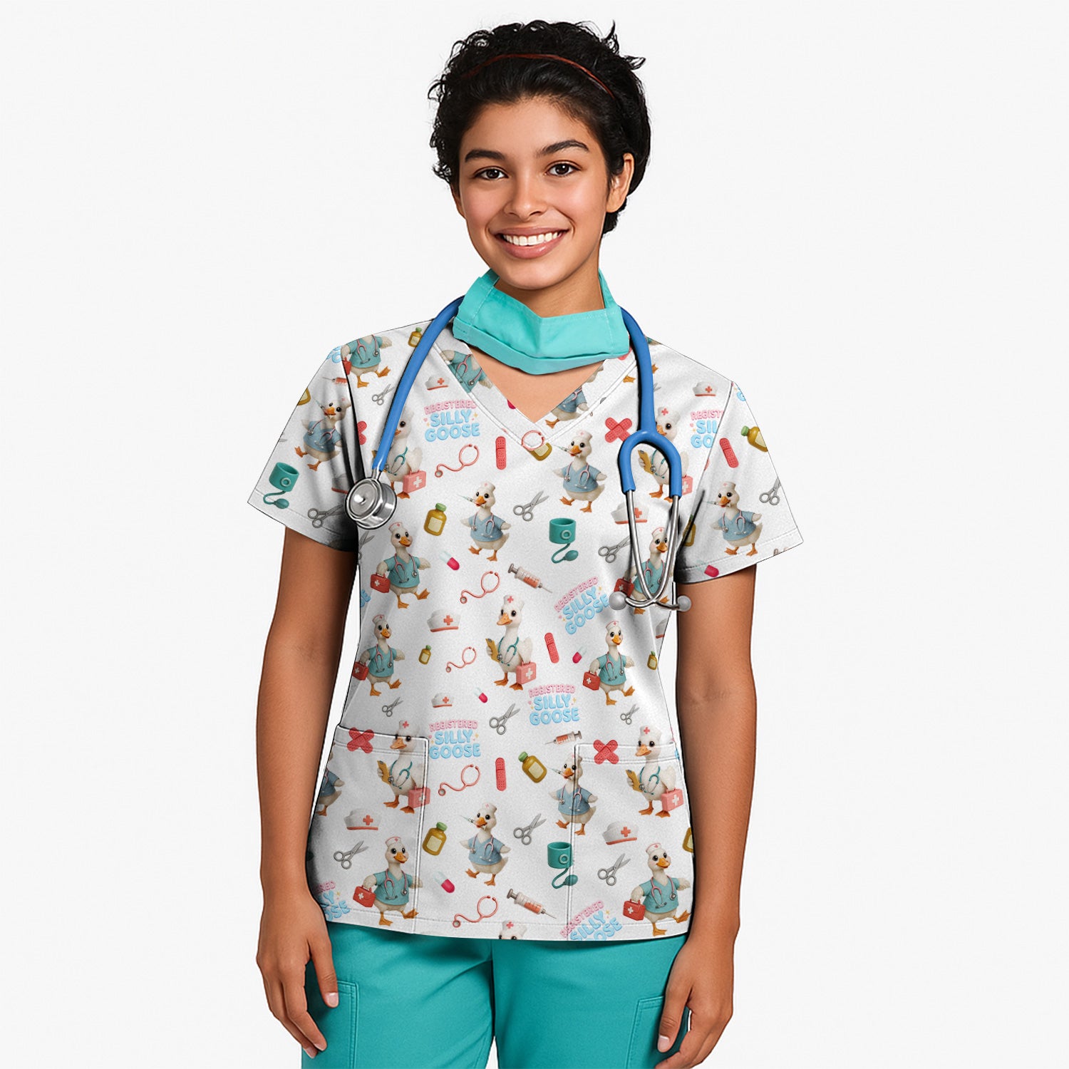 Funny Goose Nurse Scrubs for Women - Registered Silly Goose Top - Cute Medical Uniform for RN CNA LPN
