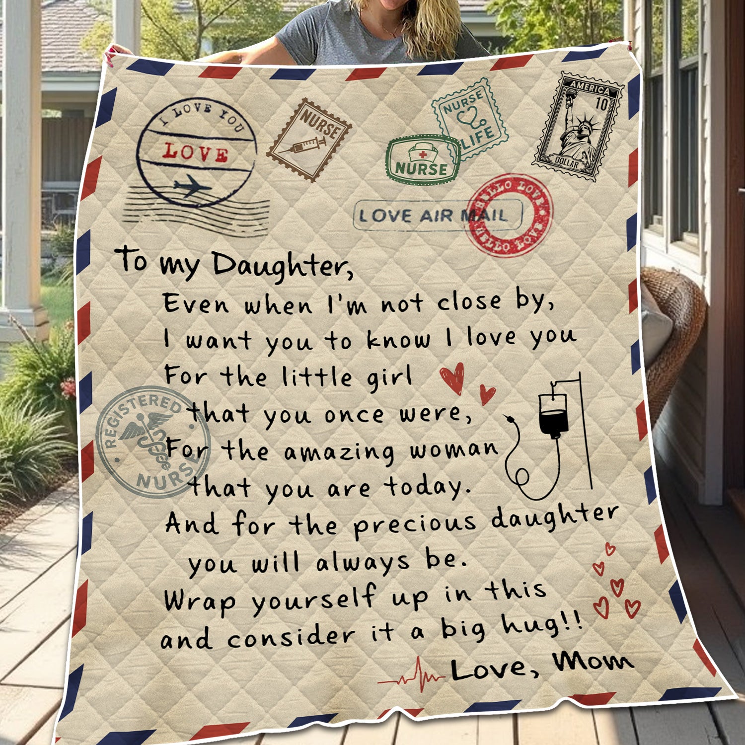 Personalized Nurse Letter Blanket for Daughter - Mom to Daughter Nurse Throw - Emotional Gift for RN CNA LPN Healthcare Workers