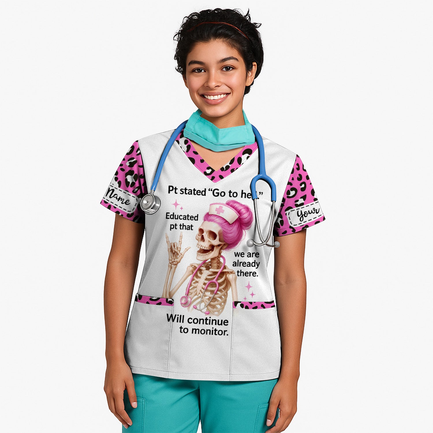 Personalized Funny Nurse Shirt - Pink Skeleton & Sarcastic Quote Design - Hilarious Gift for RN, LPN, Healthcare Workers