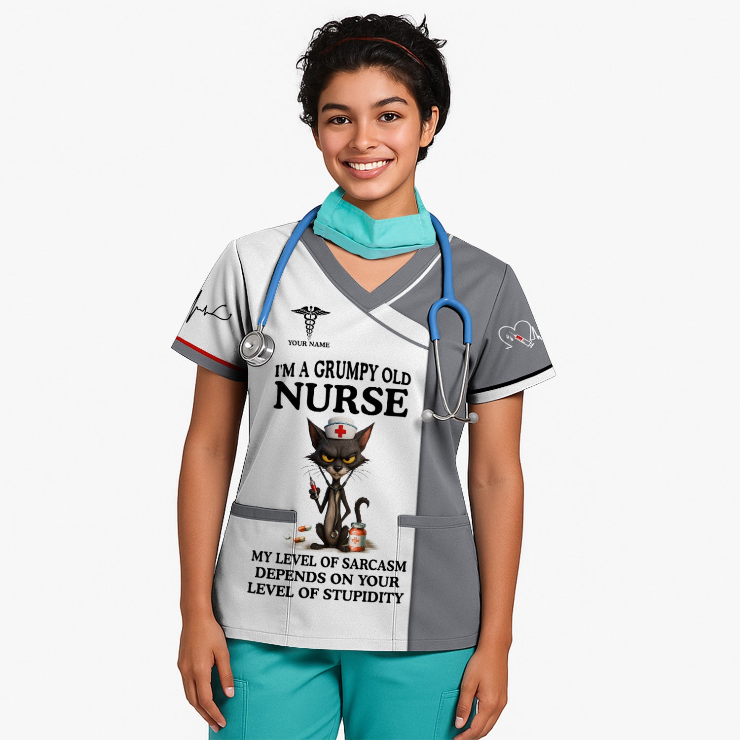 Funny Grumpy Old Nurse Shirt - Sarcastic Black Cat Humor for RN LPN CNA - Custom Name Gift for Nursing Staff Healthcare Workers
