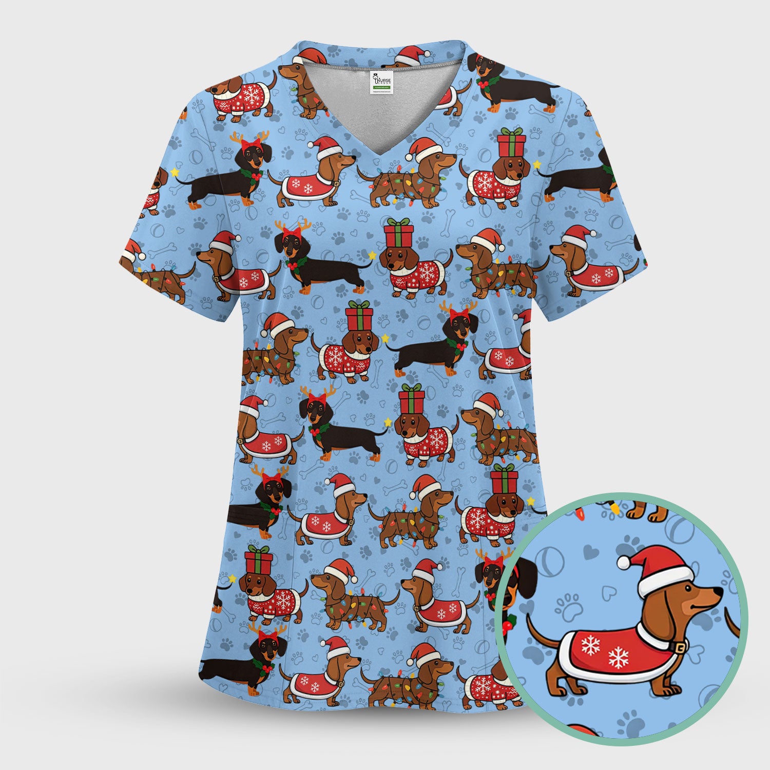 Christmas Dachshund T-Shirt Multi Color - Cute Sausage Dog Wearing Santa Outfit - Funny Holiday Wiener Dog Tee Gift for Dog Lovers