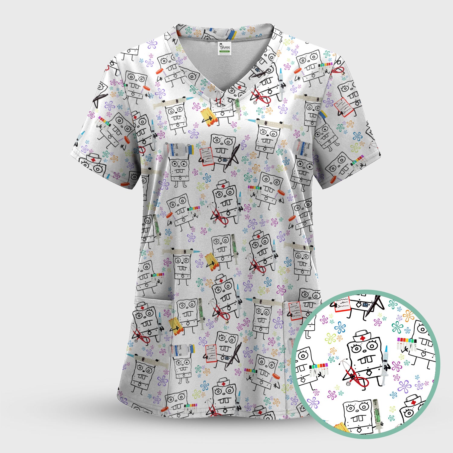 Personalized Doodle Bob Energy Drink Nurse Shirt - Funny Cartoon Medical Graphic Tee - Gift for RN MD RT CNA Paramedic Healthcare Staff