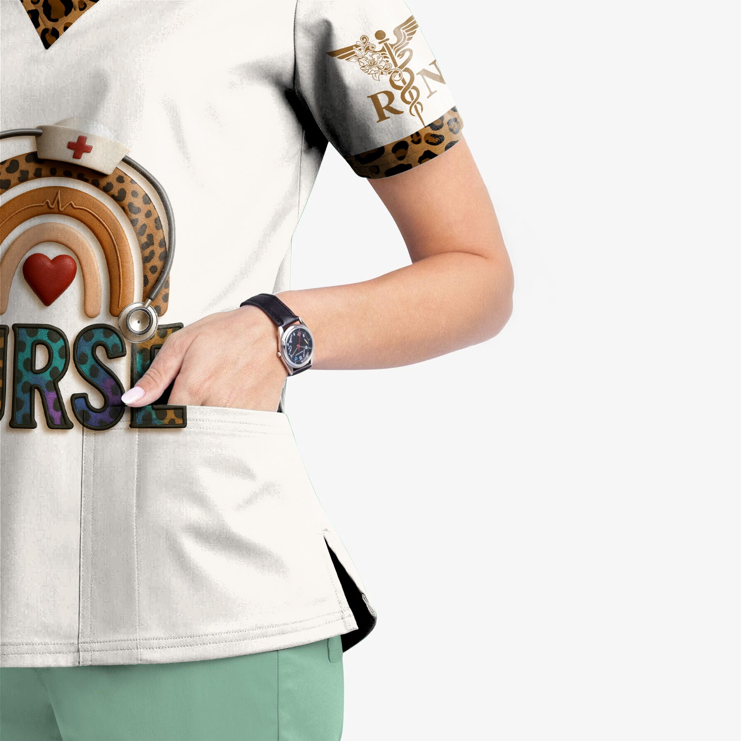 Funny Nurse Scrubs for Women - Leopard RN CNA LPN Uniform Top - Nursing Requirements Design with Custom Name