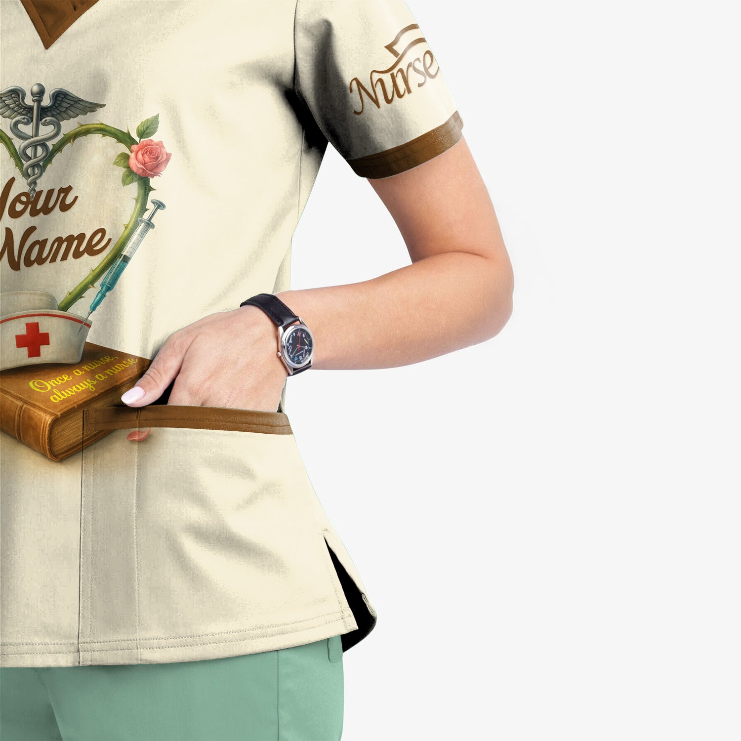 Personalized Nurse Scrubs - Heart & Stethoscope Design - Custom Gift for RN CNA LPN Healthcare Workers