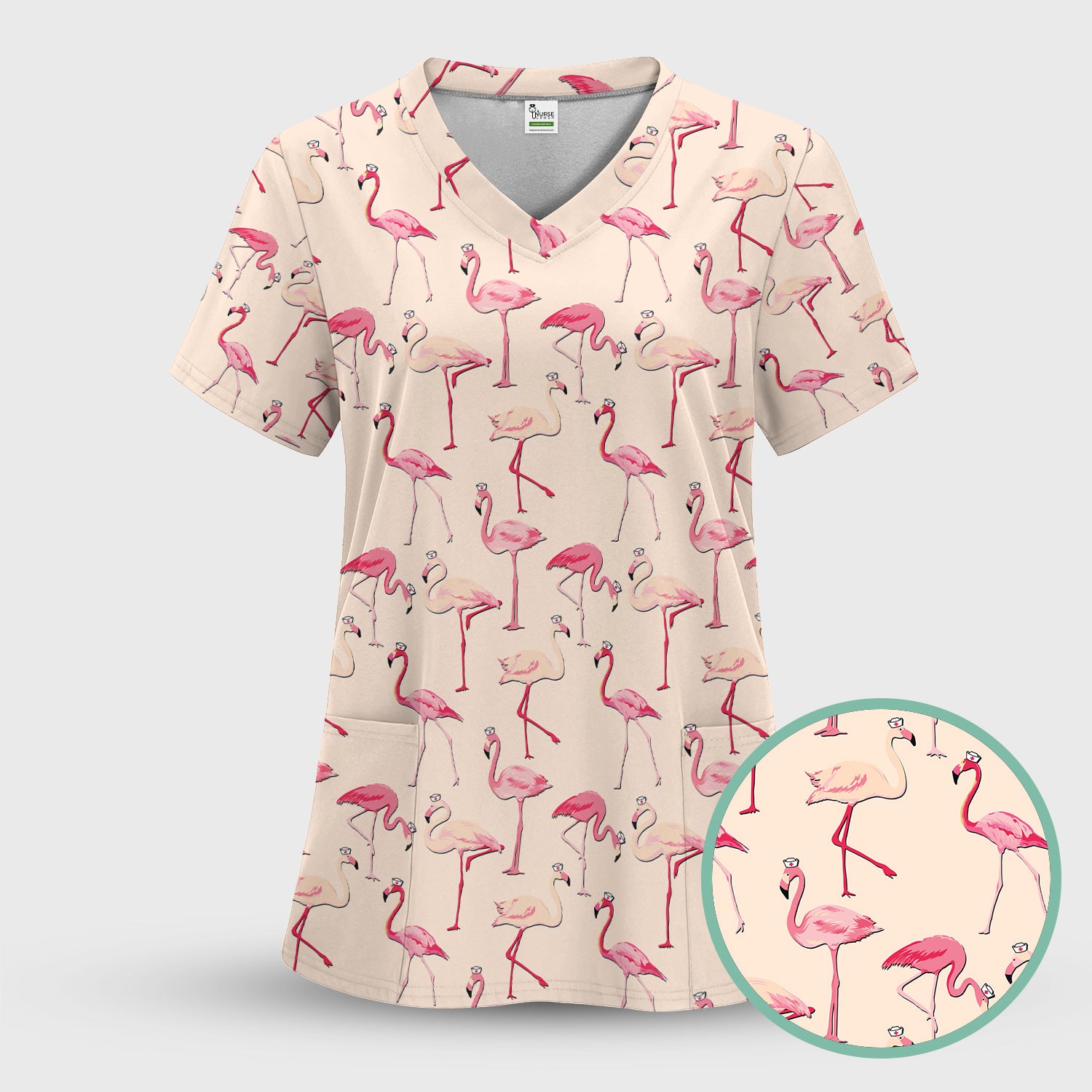 Cute Flamingo Nurse Scrub – Funny Tropical Bird Scrub Top for Women - Custom RN LPN CNA Healthcare Workers Gift