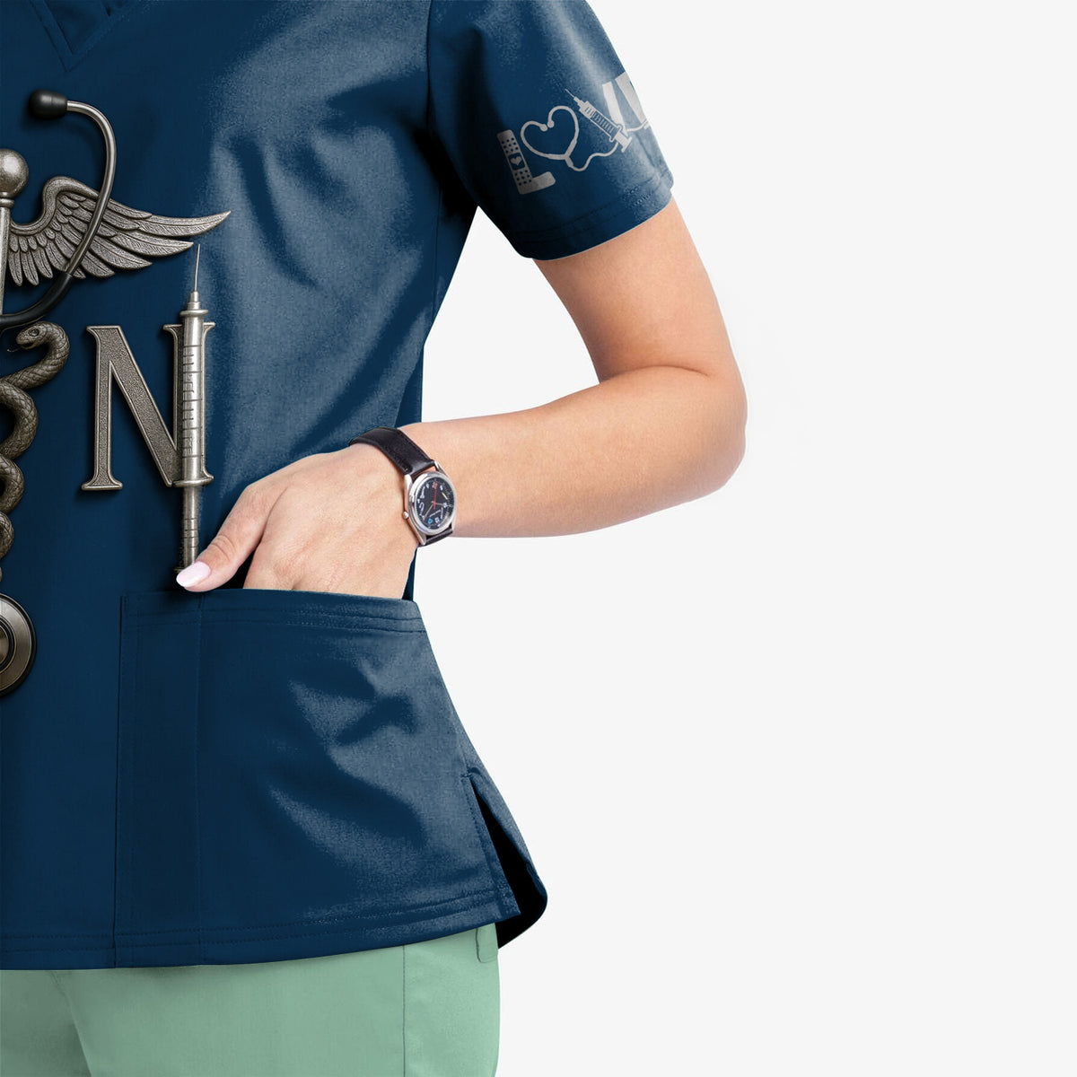 Personalized RN Nurse Shirt - Caduceus & Syringe Graphic - Custom Gift with Multiple Color Options for CNA LPN Medical Staff