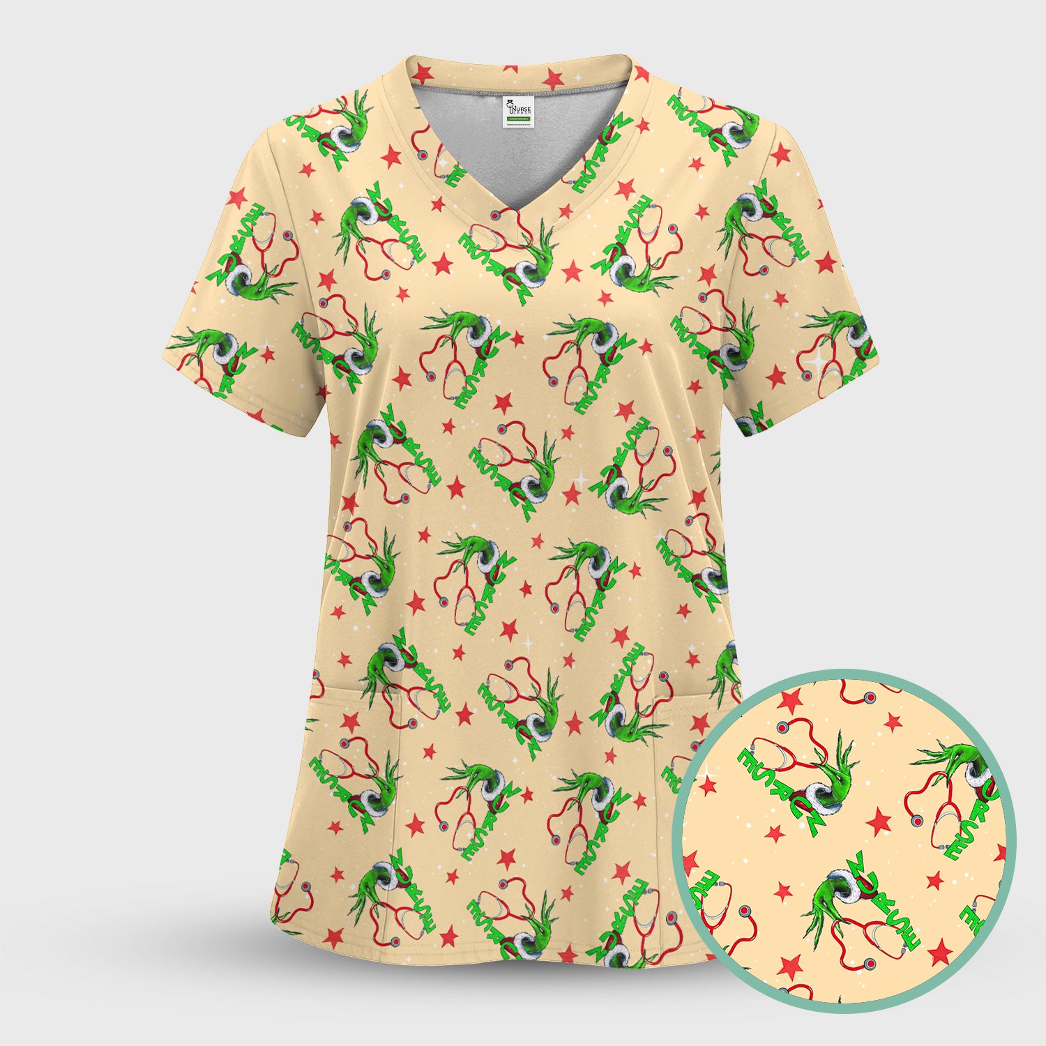 Custom Nurse Grinch Scrub Top - Funny Christmas Top for Women - Gift for RN LPN CNA Nursing